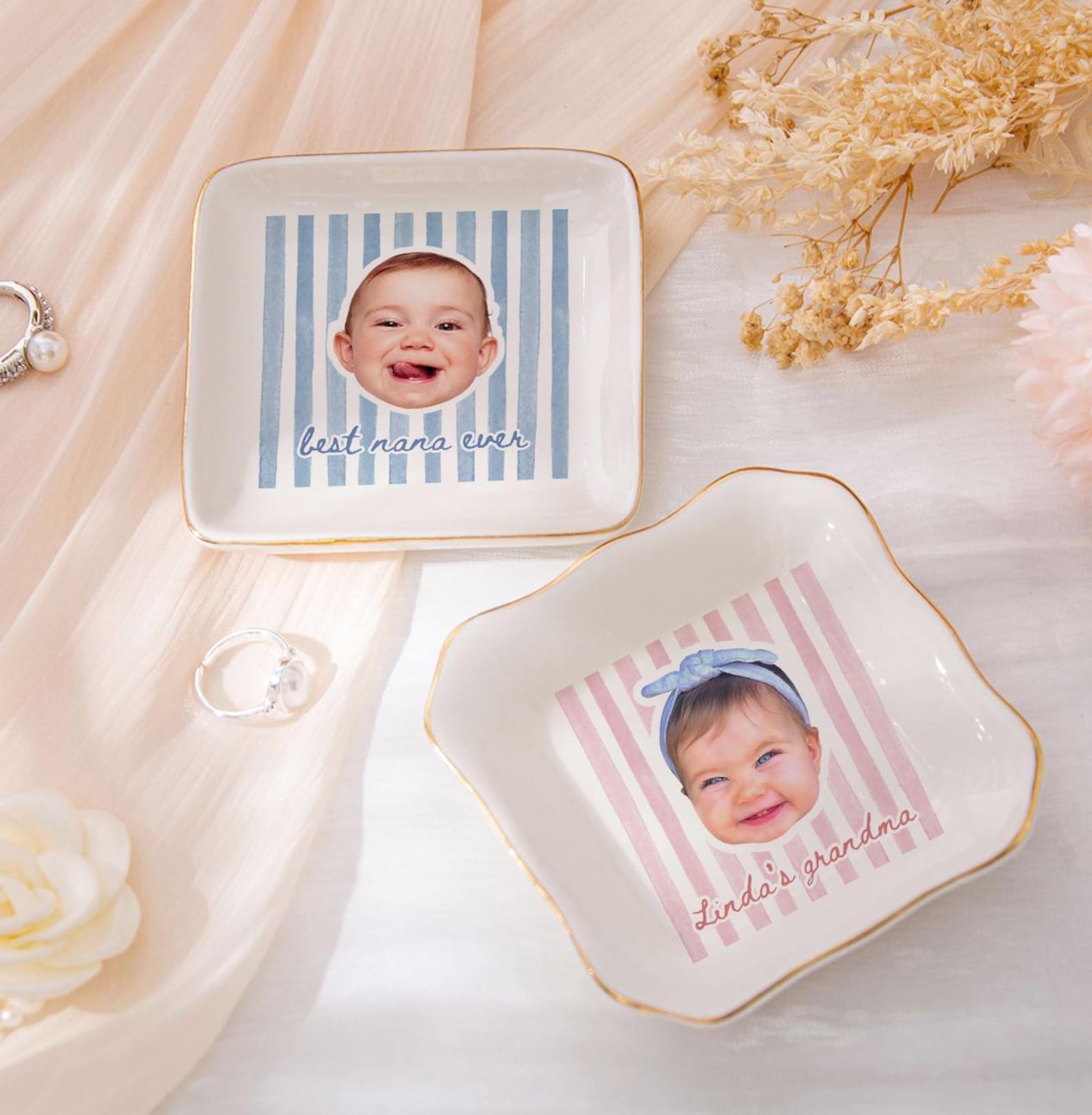 Custom Grandma Gift, Nana Ring Dish, Personalized Photo Trinket Dish
