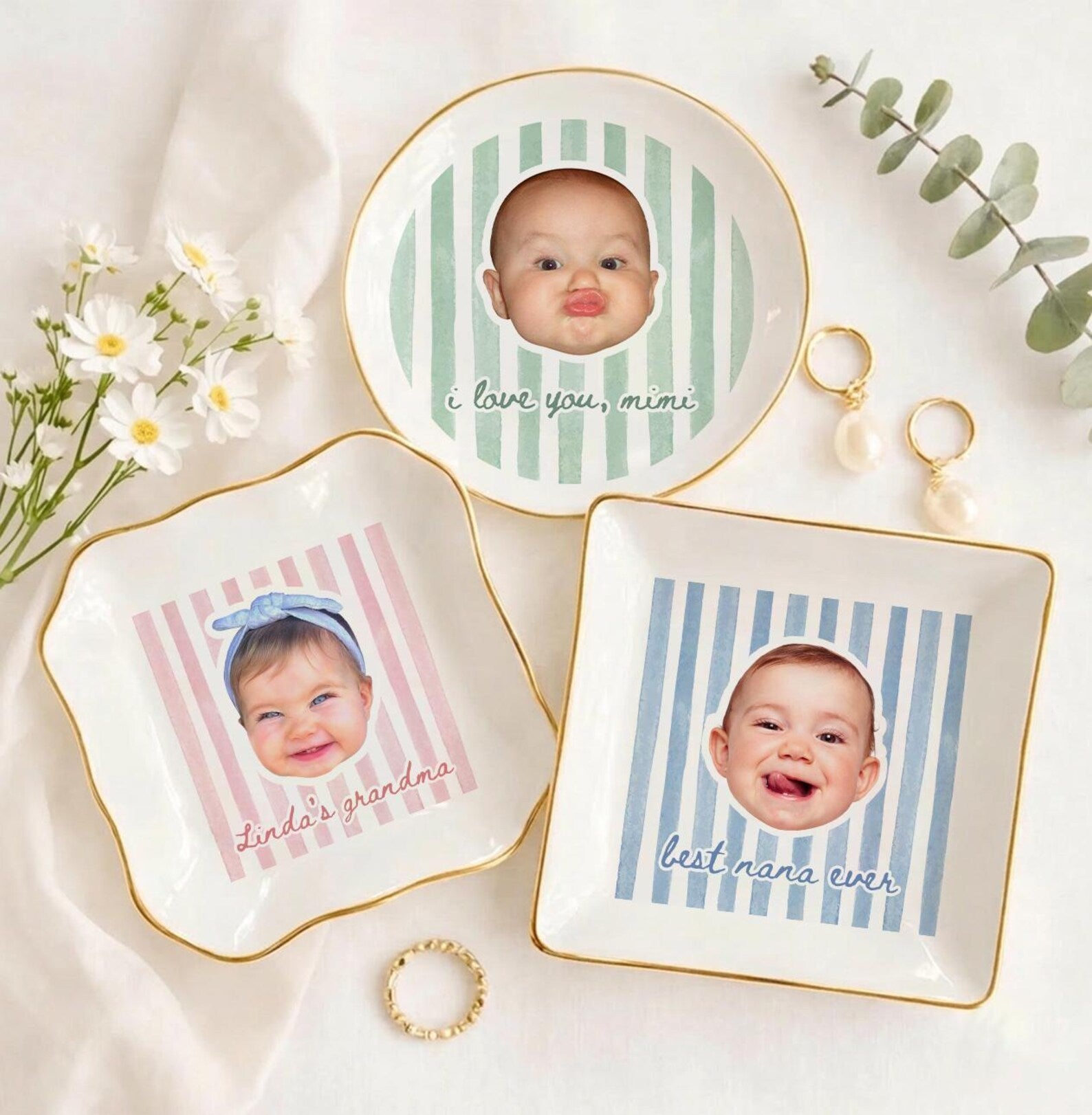 Custom Grandma Gift, Nana Ring Dish, Personalized Photo Trinket Dish