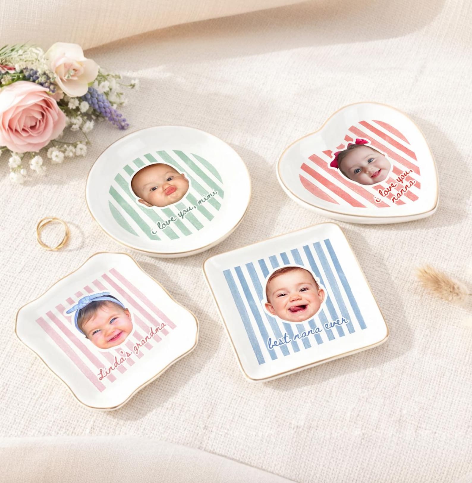 Custom Grandma Gift, Nana Ring Dish, Personalized Photo Trinket Dish