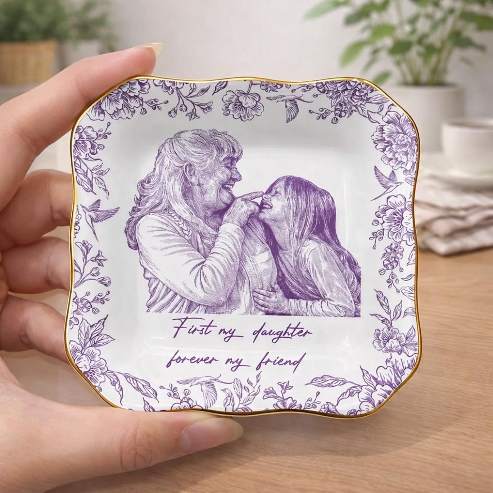 Personalized Pencil Sketch Jewelry Tray, Mothers Day Gift for Mom from Daughter
