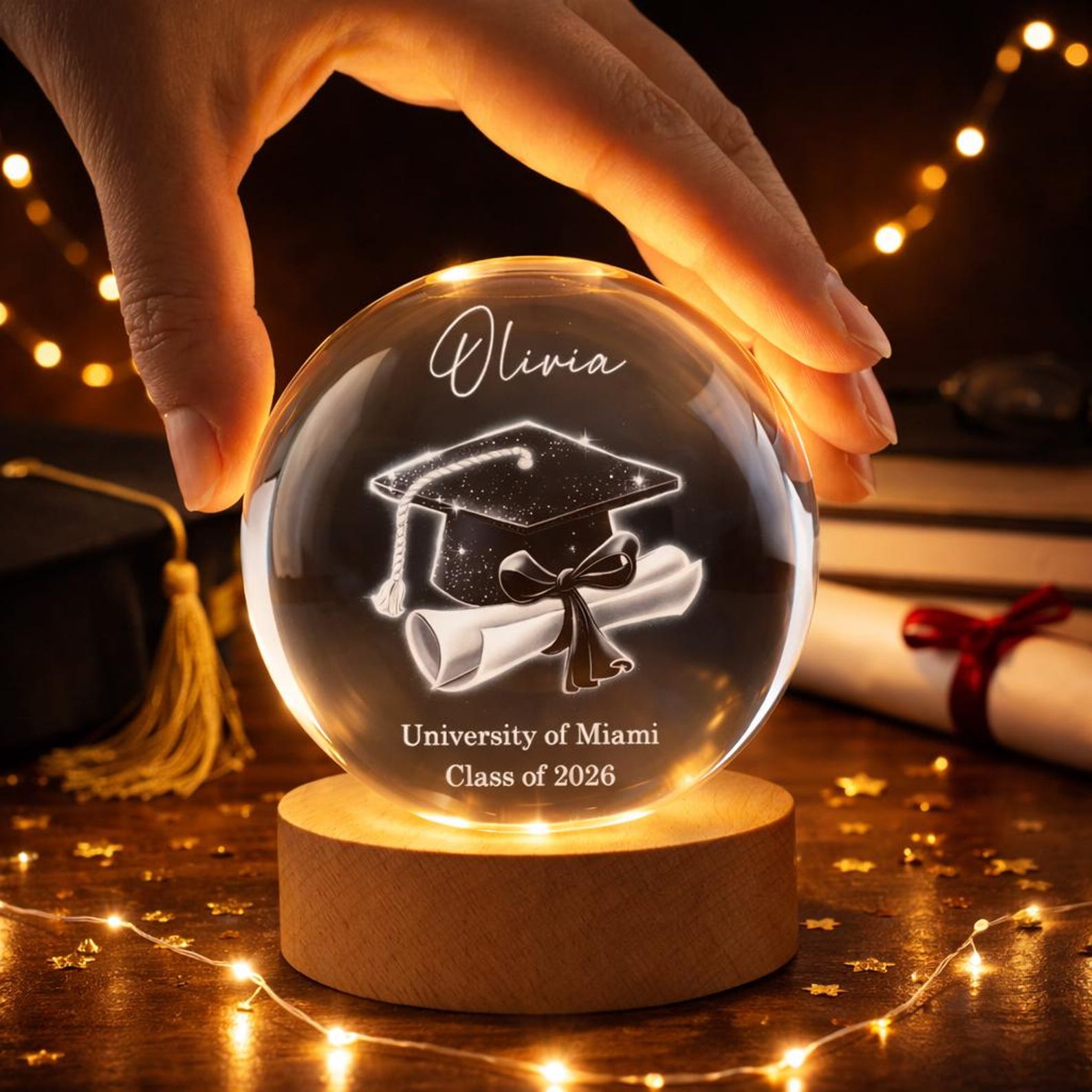 Personalized Graduation Gift, Class of 2026 Crystal Ball Night Light
