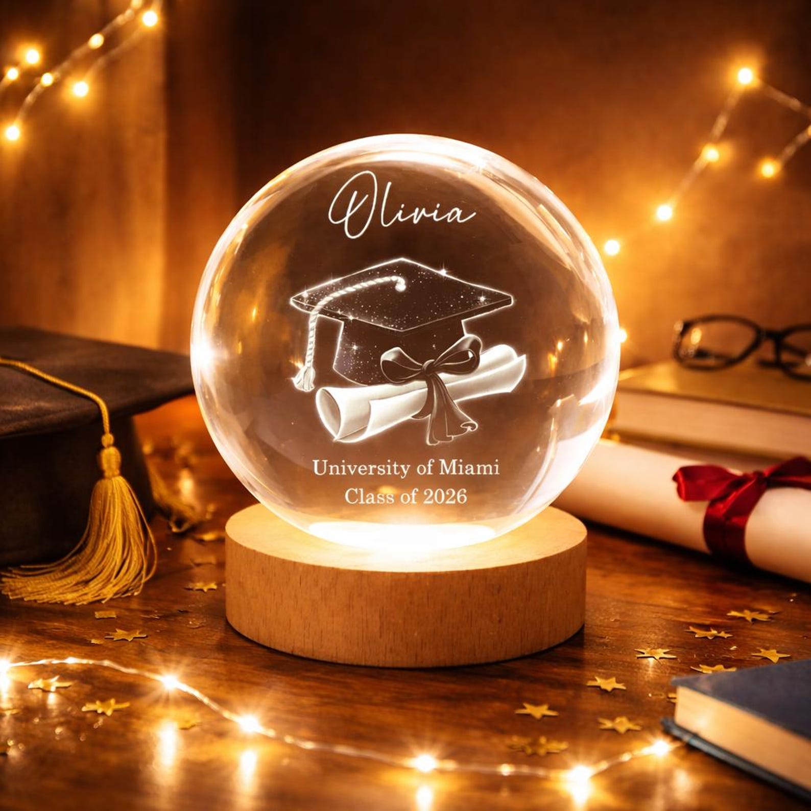 Personalized Graduation Gift, Class of 2026 Crystal Ball Night Light