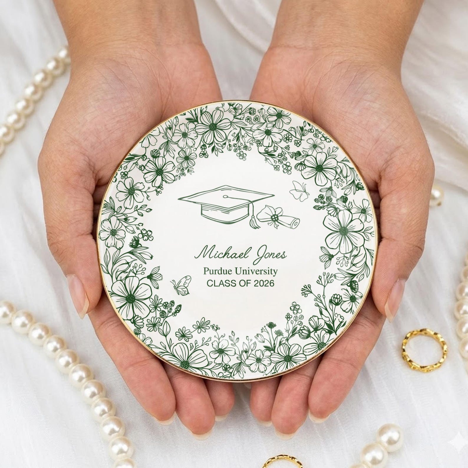 Personalized Graduation Jewelry Dish, Custom Name College Graduation Gift, High School Graduation Gift