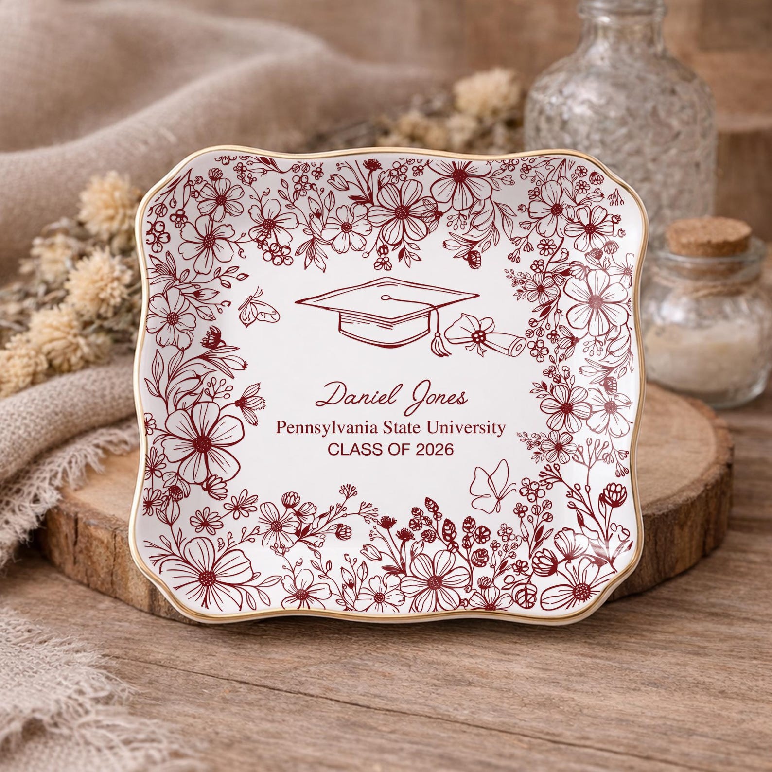 Personalized Graduation Jewelry Dish, Custom Name College Graduation Gift, High School Graduation Gift