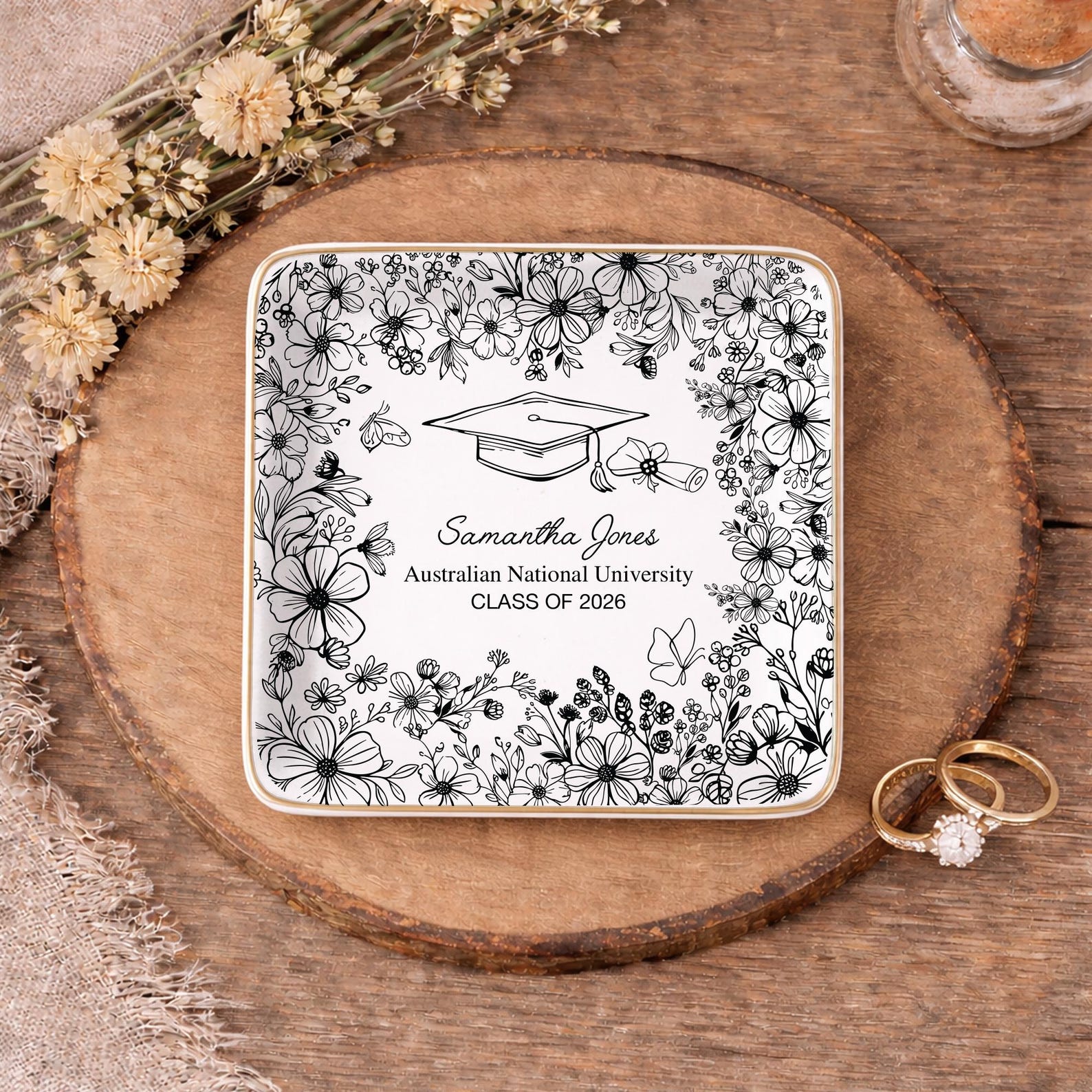 Personalized Graduation Jewelry Dish, Custom Name College Graduation Gift, High School Graduation Gift