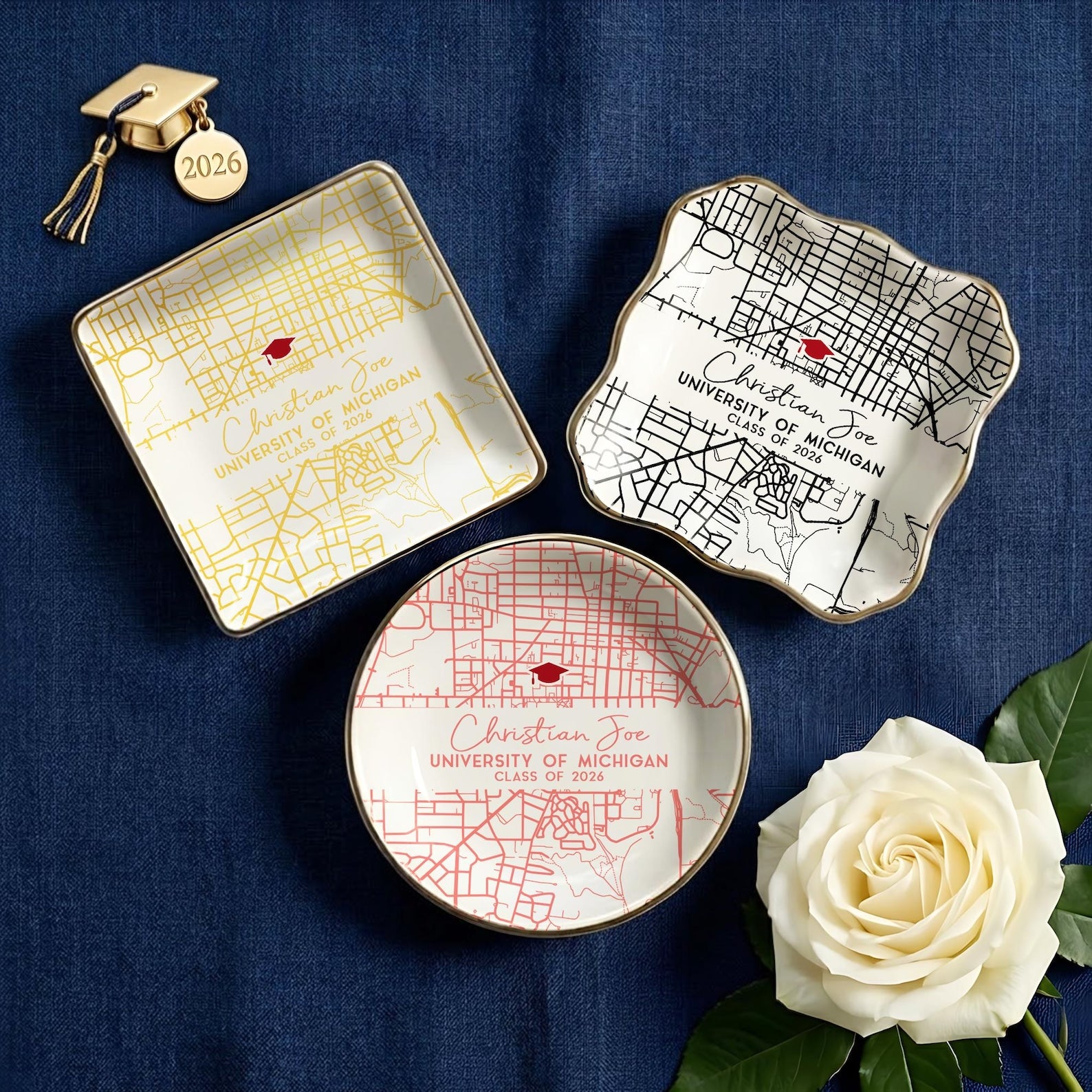 Custom Campus Map Graduation Jewelry Dish, Personalized College Map Ring Dish