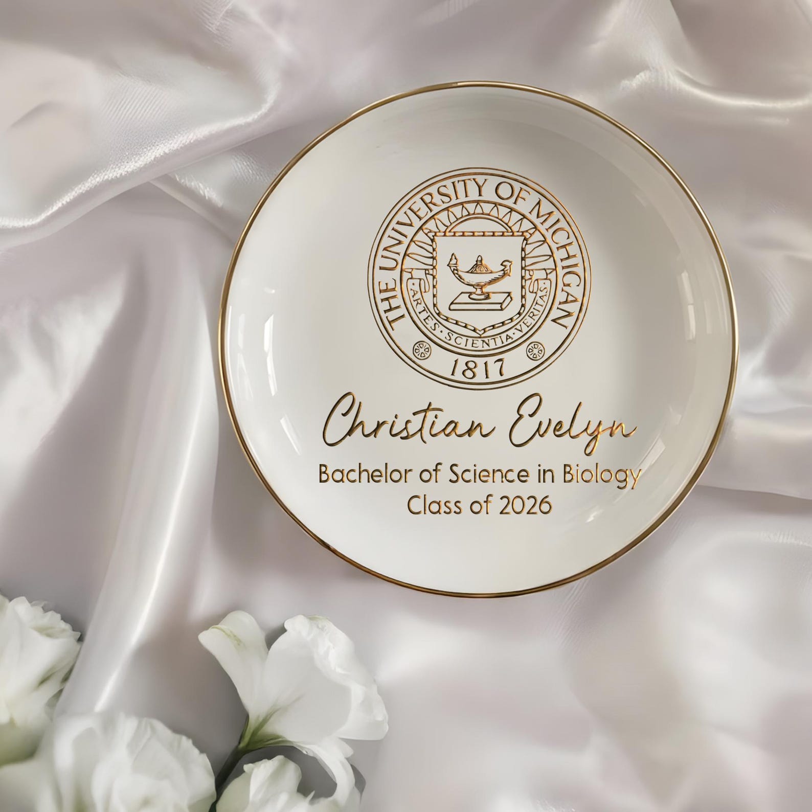 Custom College Logo Graduation Ring Dish, Personalized University Logo Grad Gifts