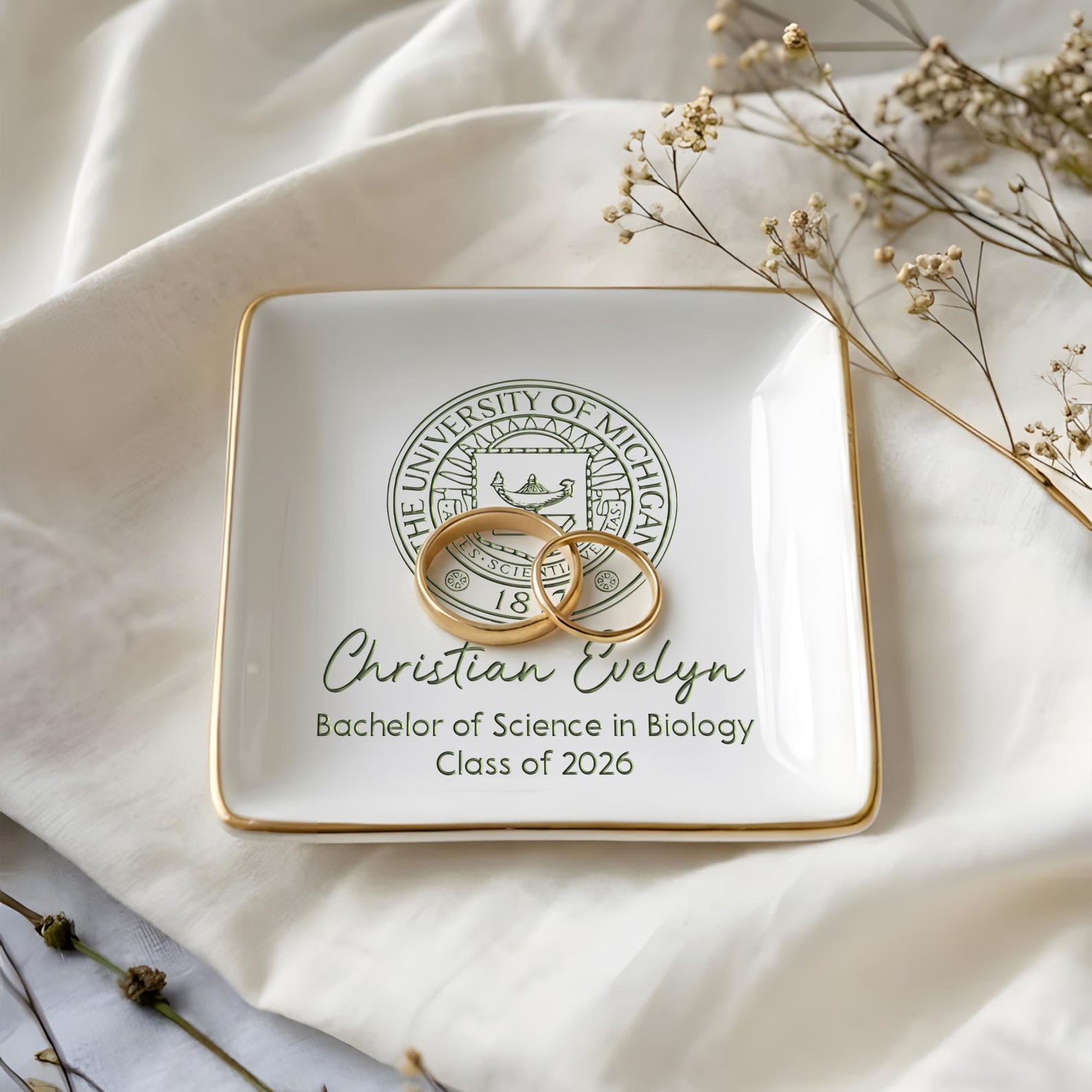 Custom College Logo Graduation Ring Dish, Personalized University Logo Grad Gifts