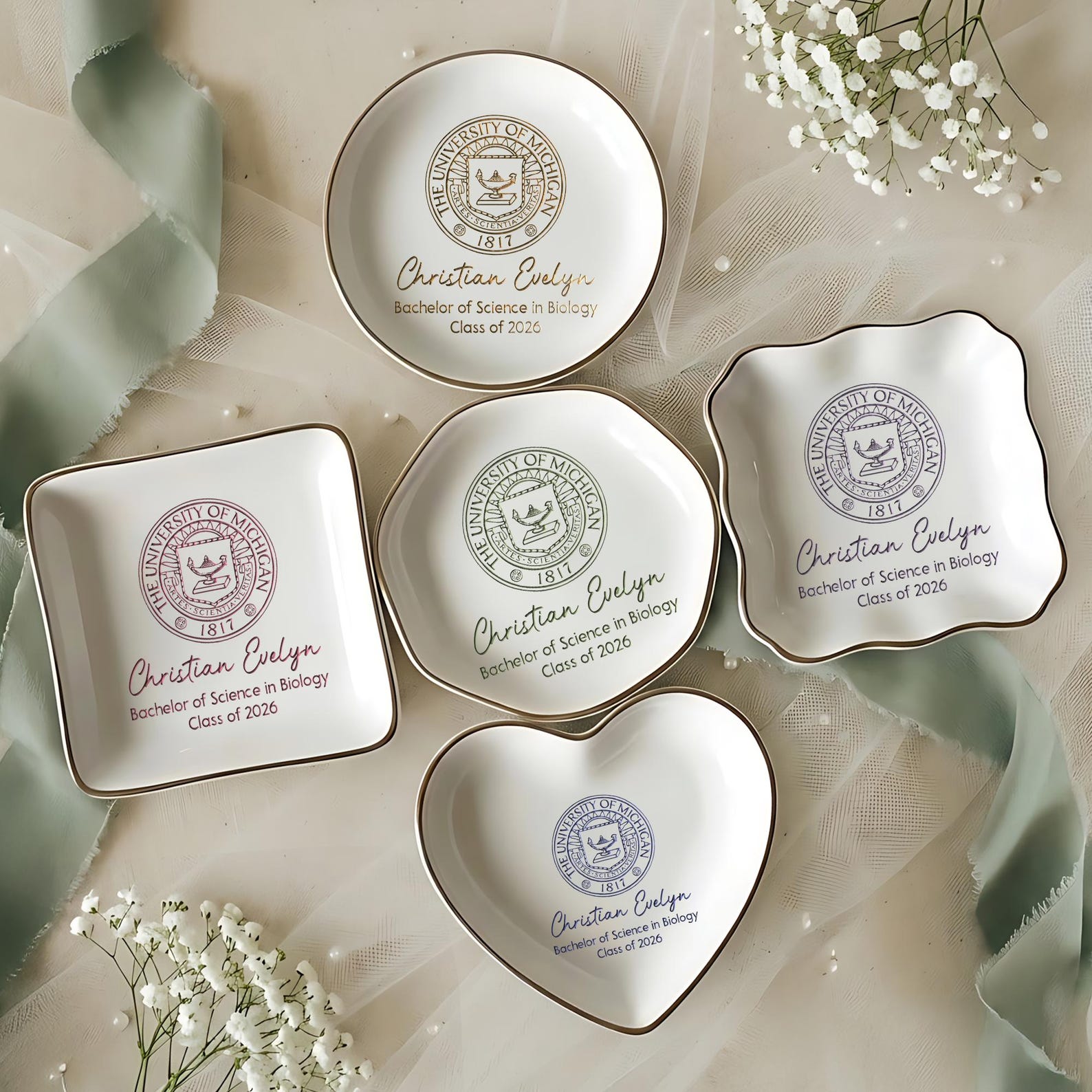 Custom College Logo Graduation Ring Dish, Personalized University Logo Grad Gifts