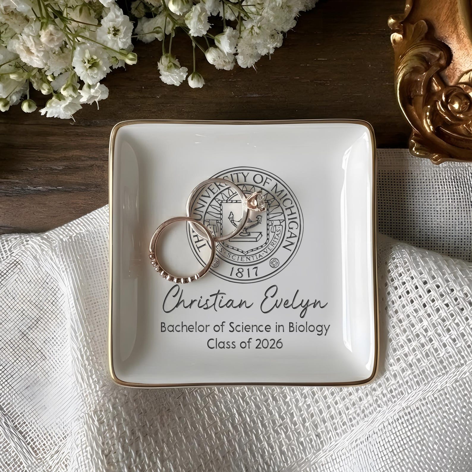 Custom College Logo Graduation Ring Dish, Personalized University Logo Grad Gifts