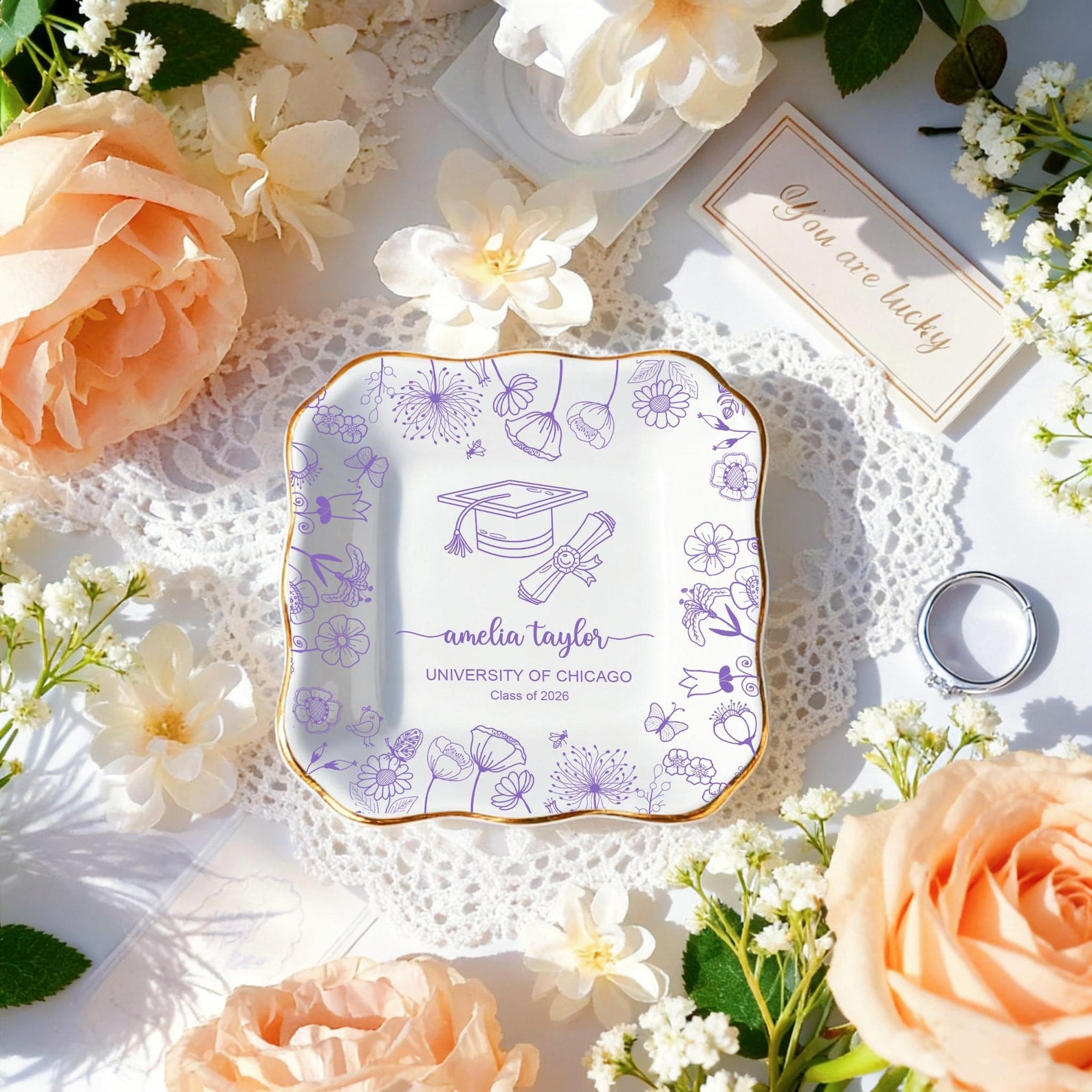 Personalized Graduation Ring Dish, Custom 2026 Jewelry Trinket Tray