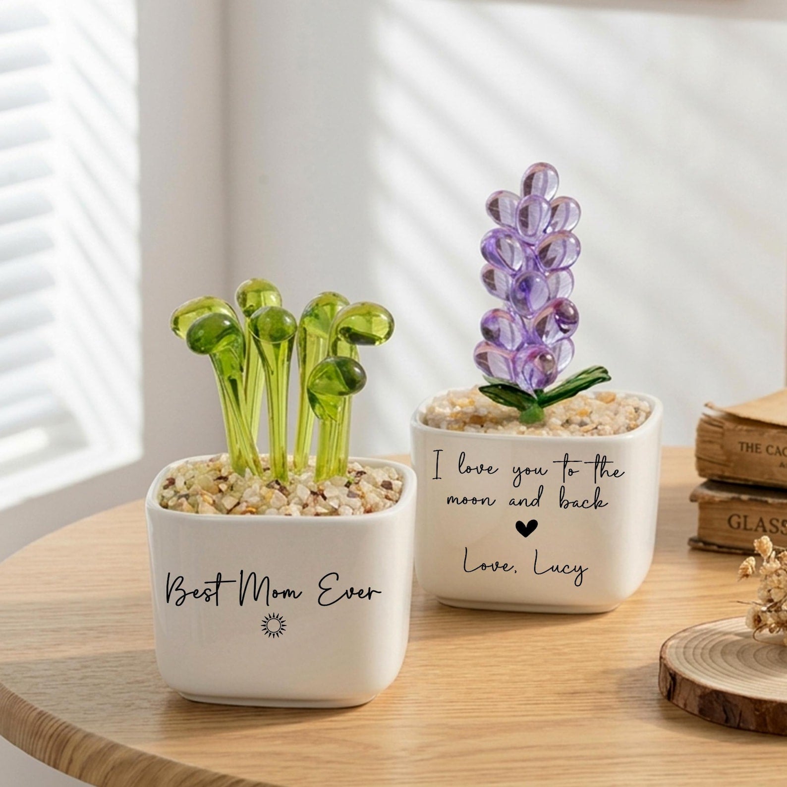 Glass Everlasting Plant Pot, Custom Mom Potted Plant, Hand Blown Glass Potted