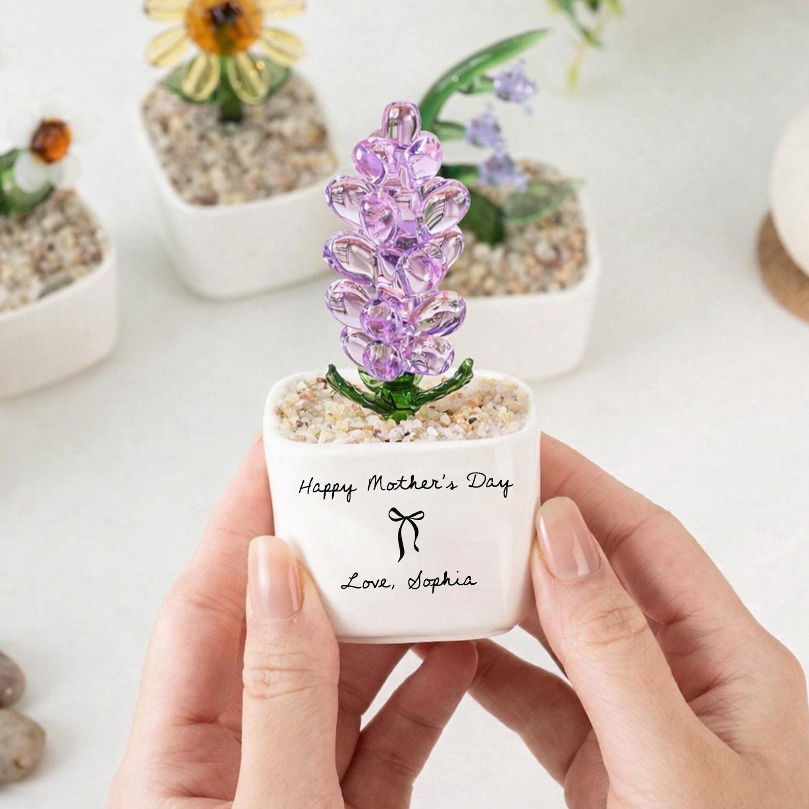 Glass Everlasting Plant Pot, Custom Mom Potted Plant, Hand Blown Glass Potted