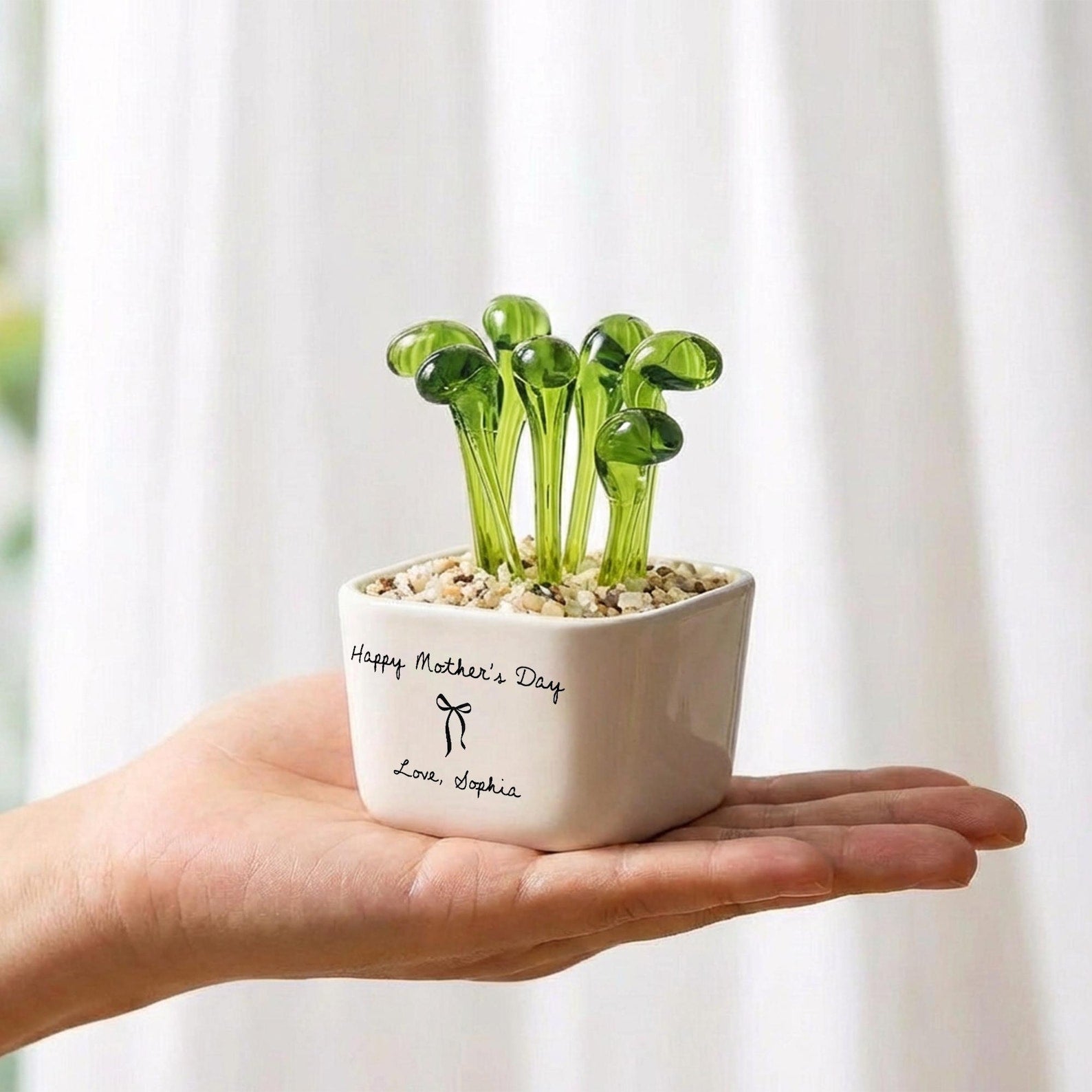 Glass Everlasting Plant Pot, Custom Mom Potted Plant, Hand Blown Glass Potted