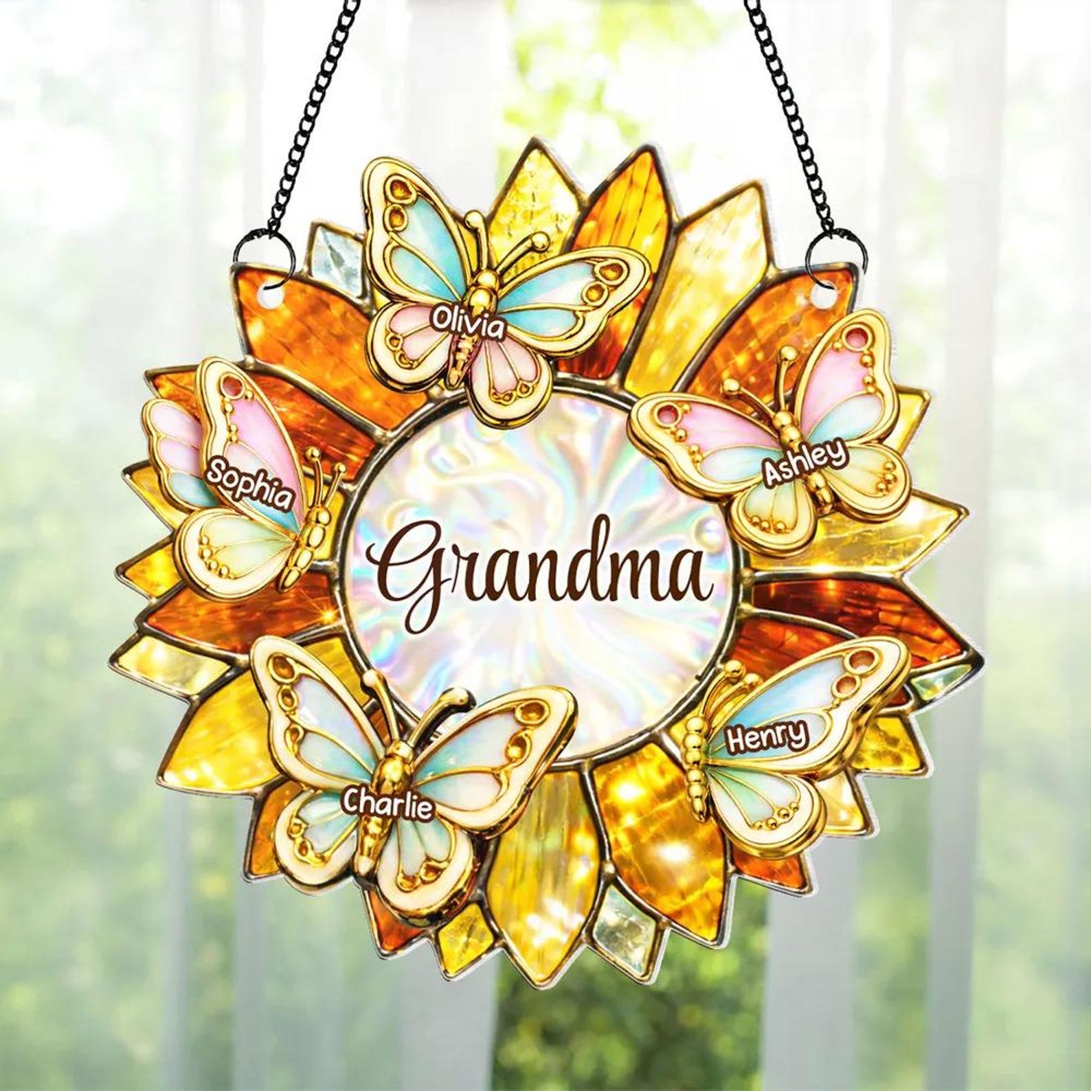 Personalized Grandma Suncatcher, Custom Mom Grandma Window Hanging Decor