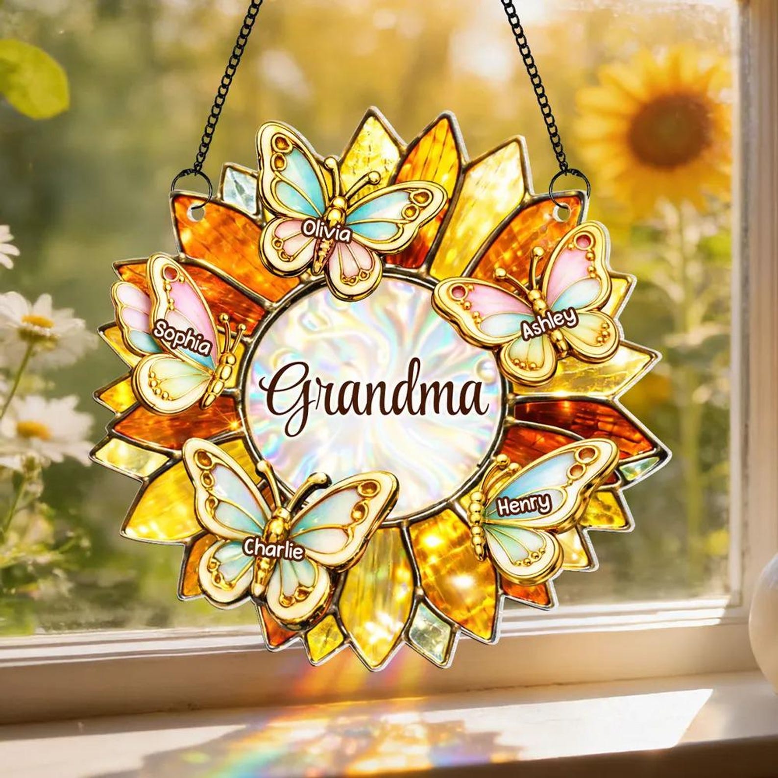 Personalized Grandma Suncatcher, Custom Mom Grandma Window Hanging Decor