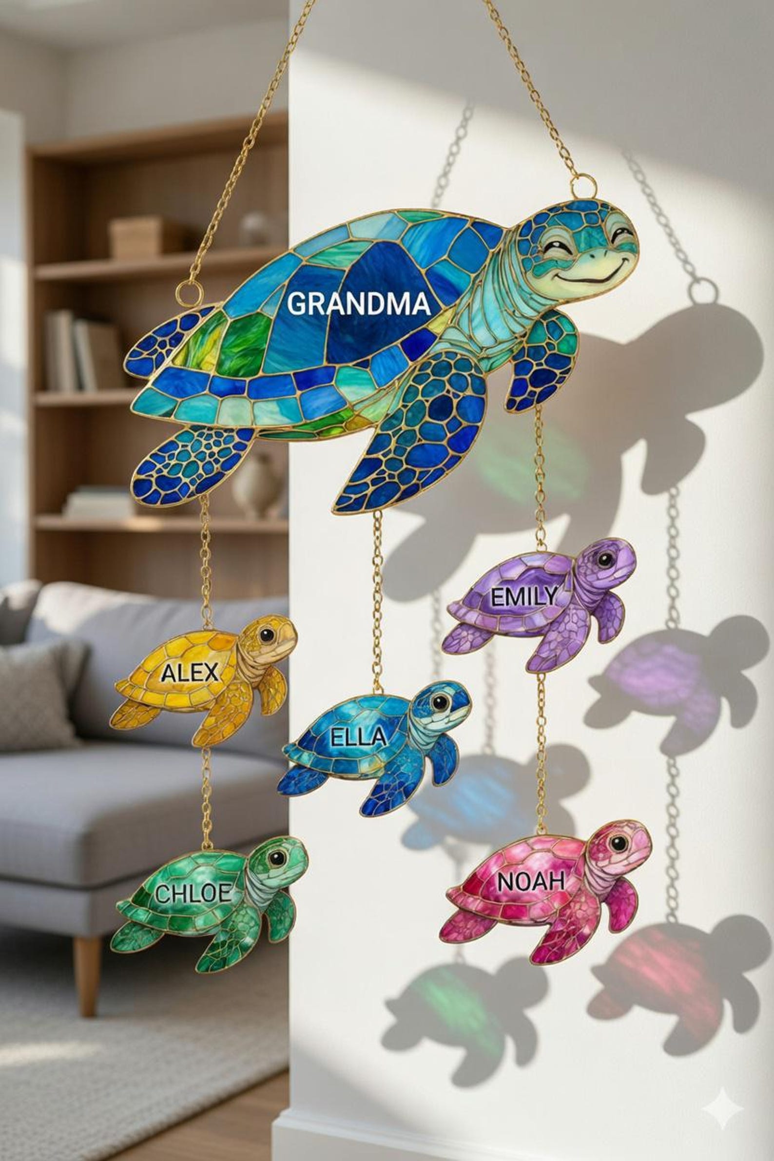 Personalized Grandma& Kids Sea Turtle Suncatcher, Sea Turtle Family Suncatcher