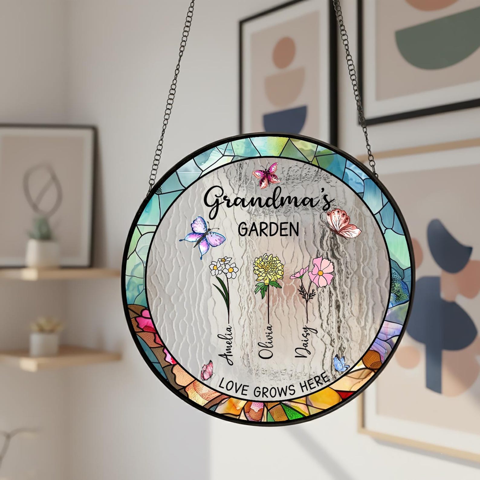Personalized Grandma's Garden Suncatcher, Nana Window Hanging