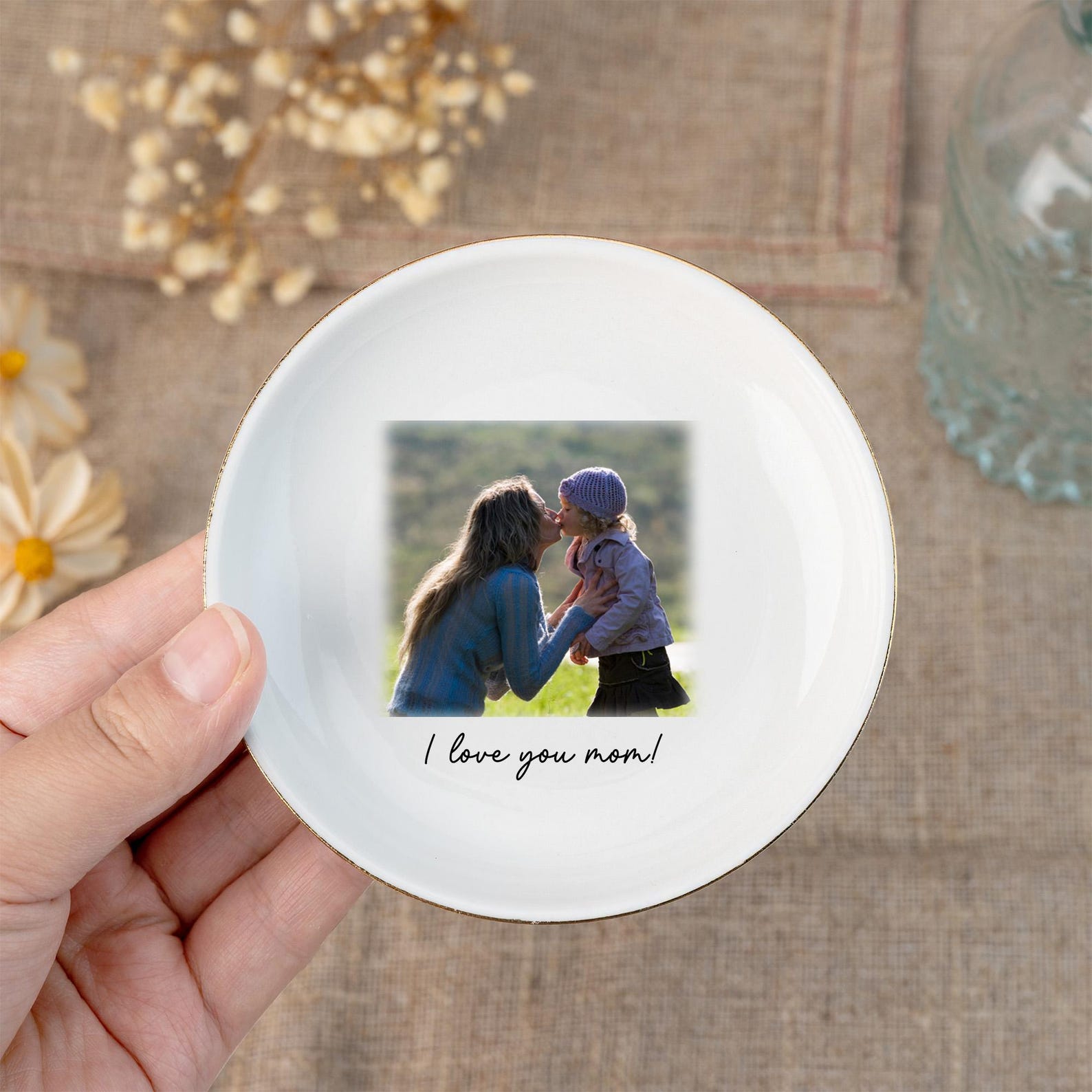 Custom Photo Jewelry Dish, Photo Gifts for Mom, Mom Jewelry Dish