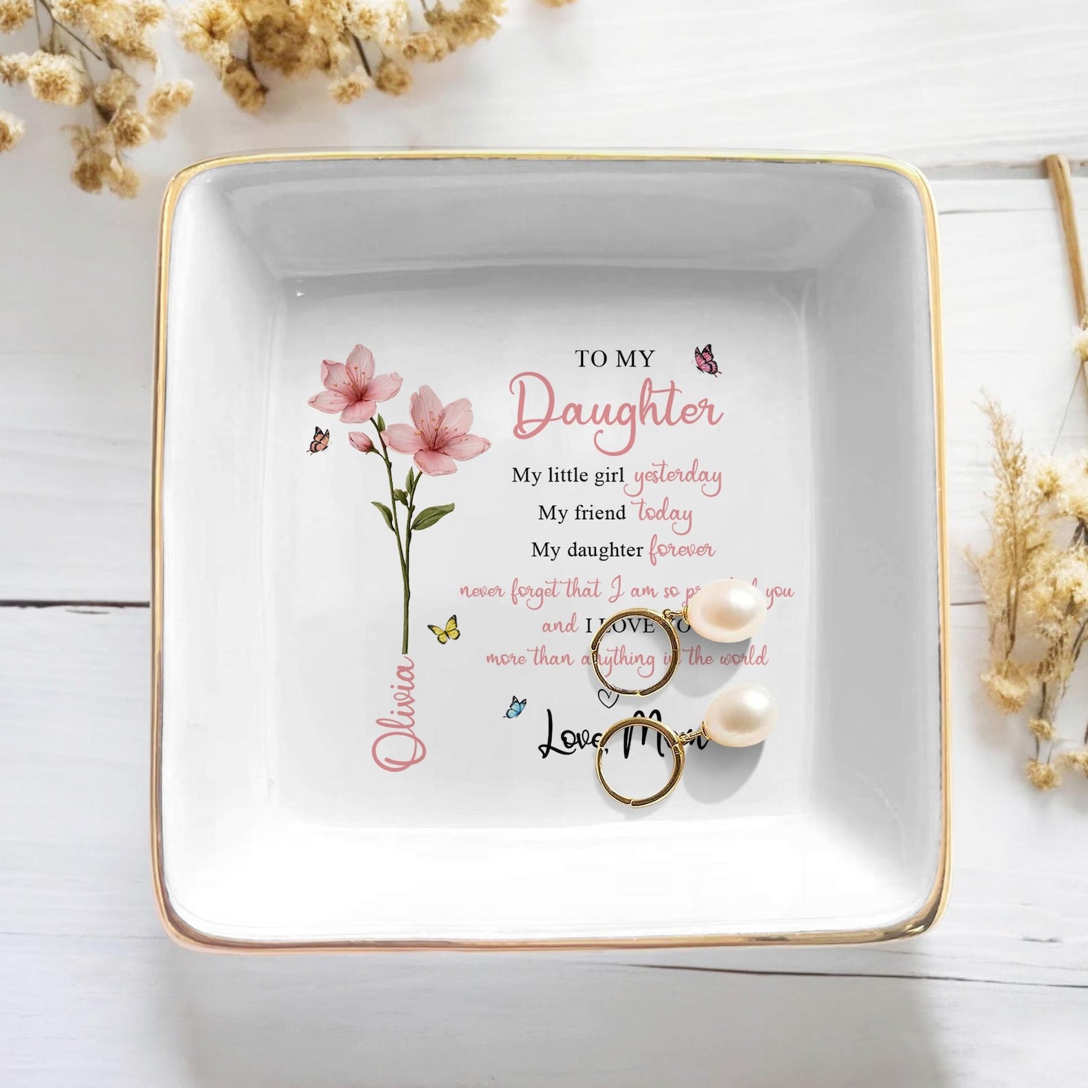 Personalized To My Daughter Jewelry Dish, Gift for Daughter Trinket Tray