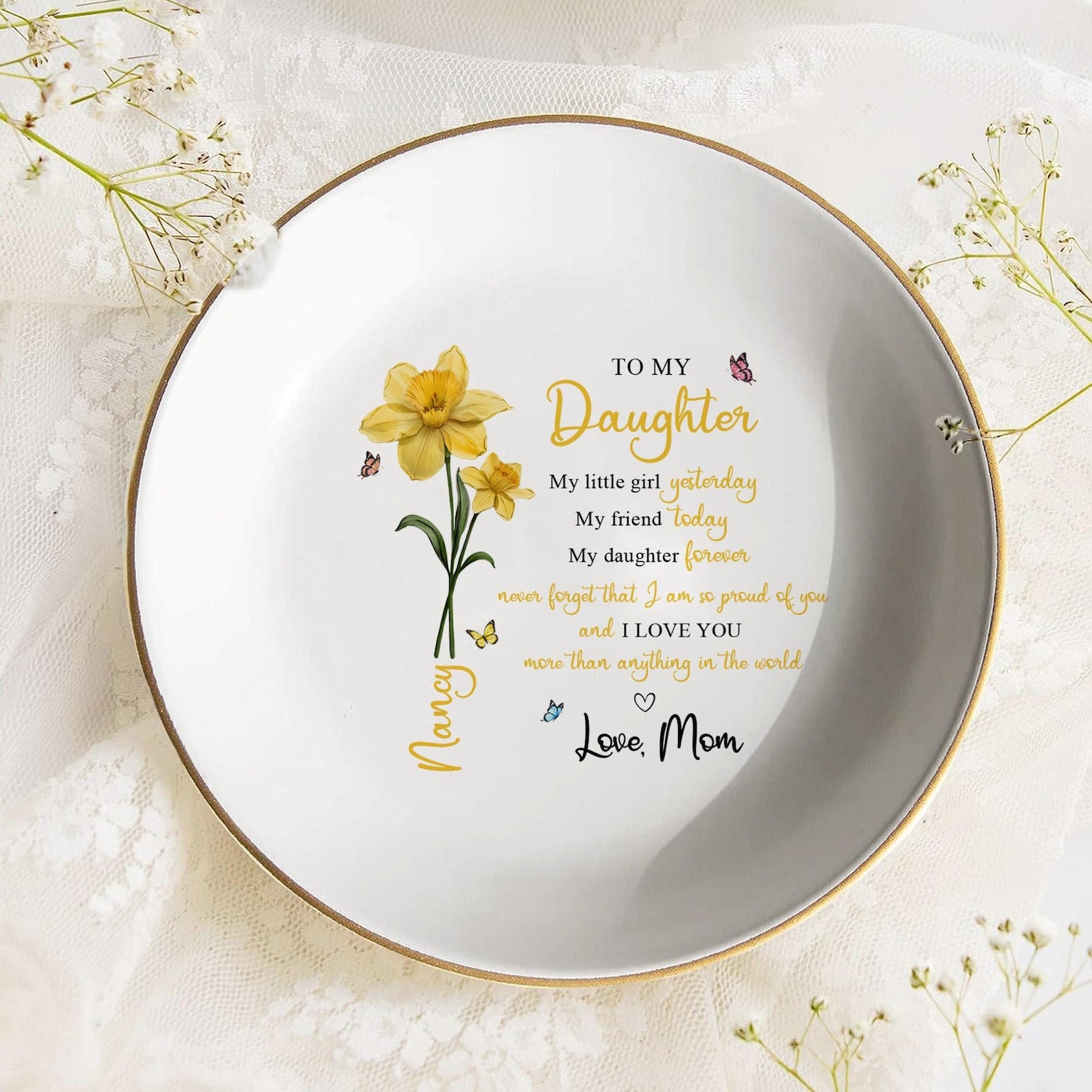 Personalized To My Daughter Jewelry Dish, Gift for Daughter Trinket Tray