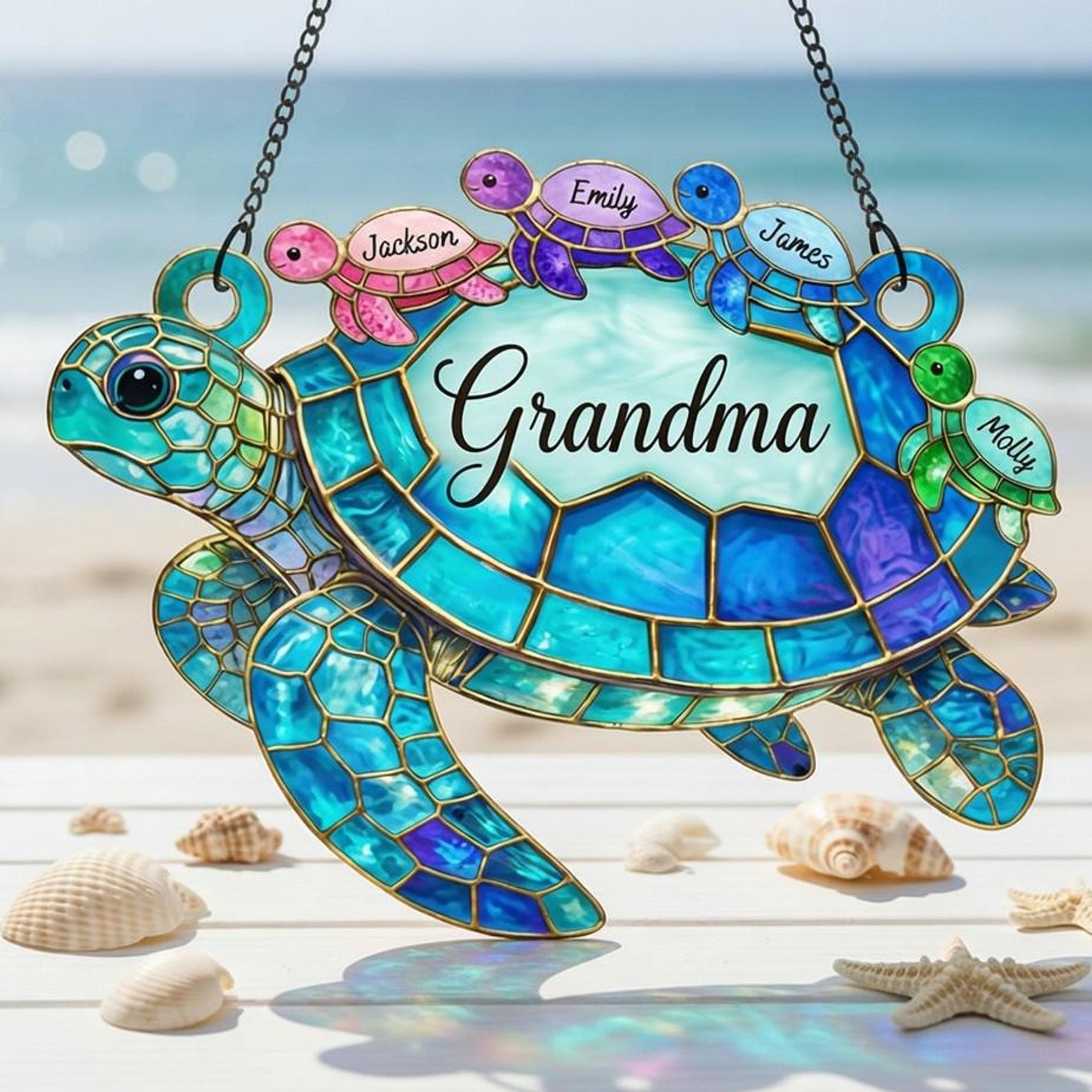 Custom Grandma Turtle Acrylic Suncatcher, Personalized Ocean Turtle