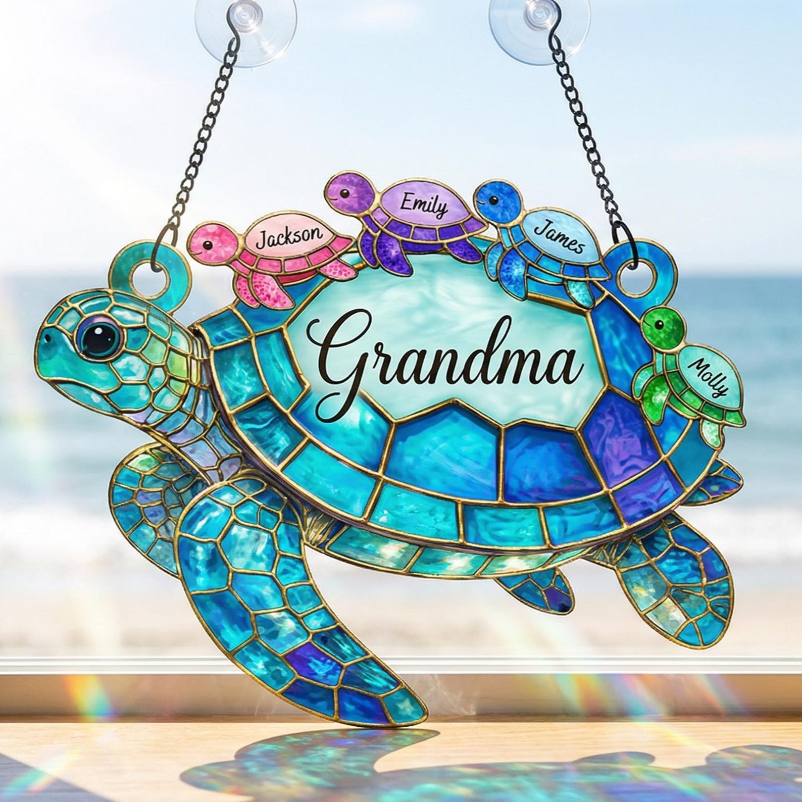 Custom Grandma Turtle Acrylic Suncatcher, Personalized Ocean Turtle