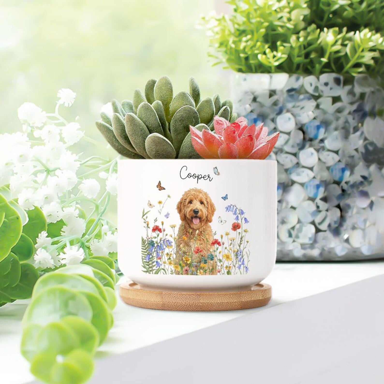 Custom Pet Portrait Plant Pot Ceramic Planter Wildflower Dog Cat Succulent Pot