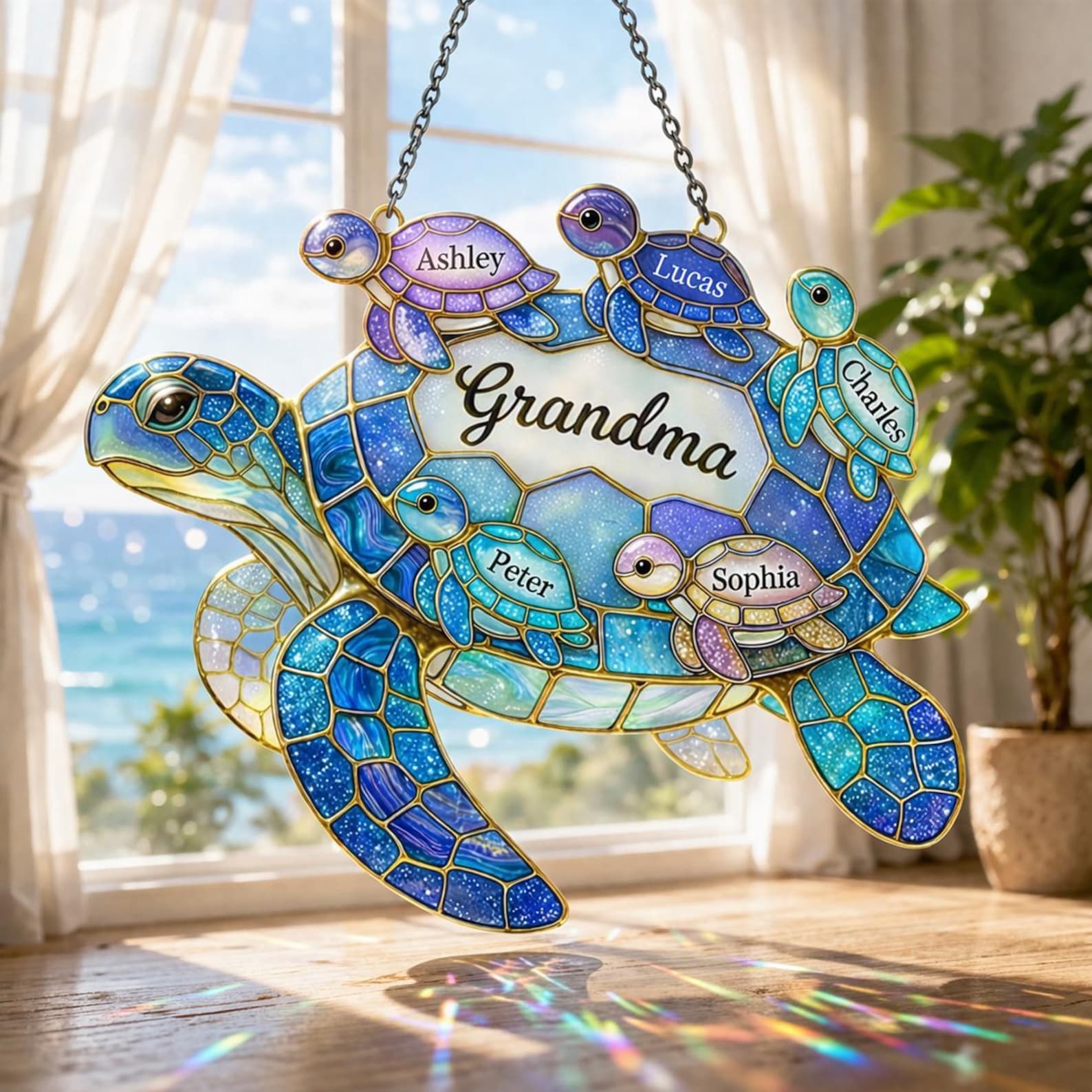 Personalized Grandma Turtle Suncatcher, Custom Grandma Turtle Acrylic Window Art