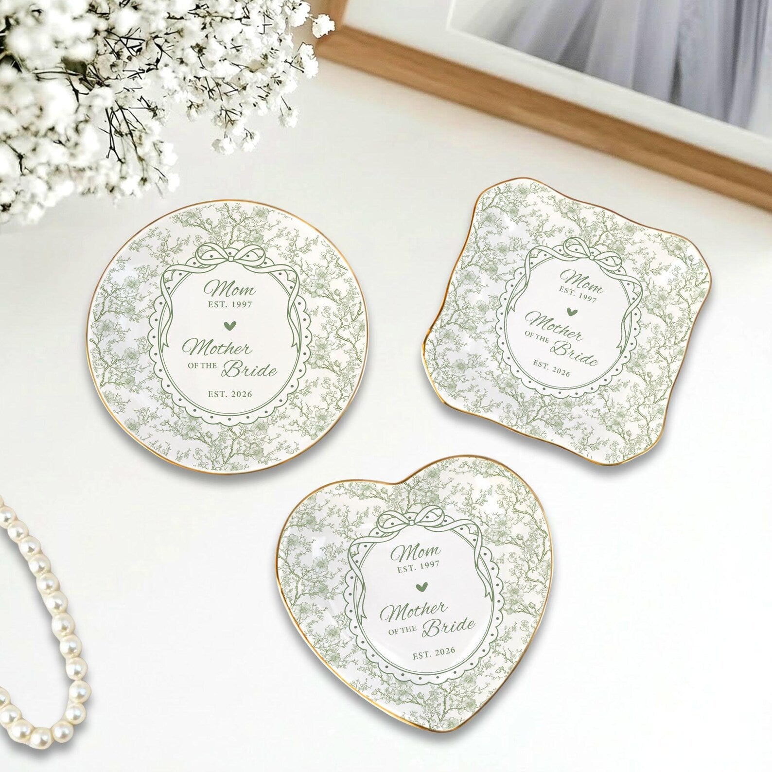 Personalized Mother of the Bride Jewelry Dish, Custom Toile De Jouy Ring Dish, MOB MOG Gift