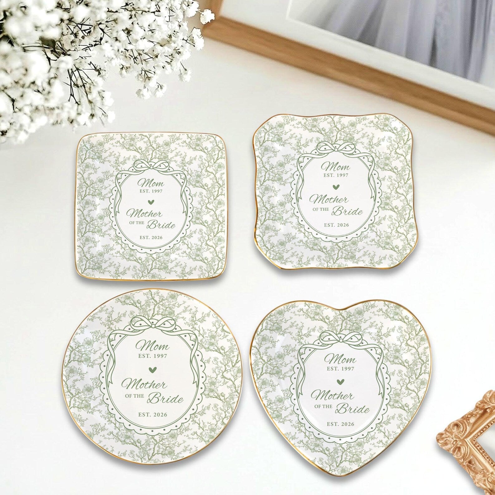 Personalized Mother of the Bride Jewelry Dish, Custom Toile De Jouy Ring Dish, MOB MOG Gift