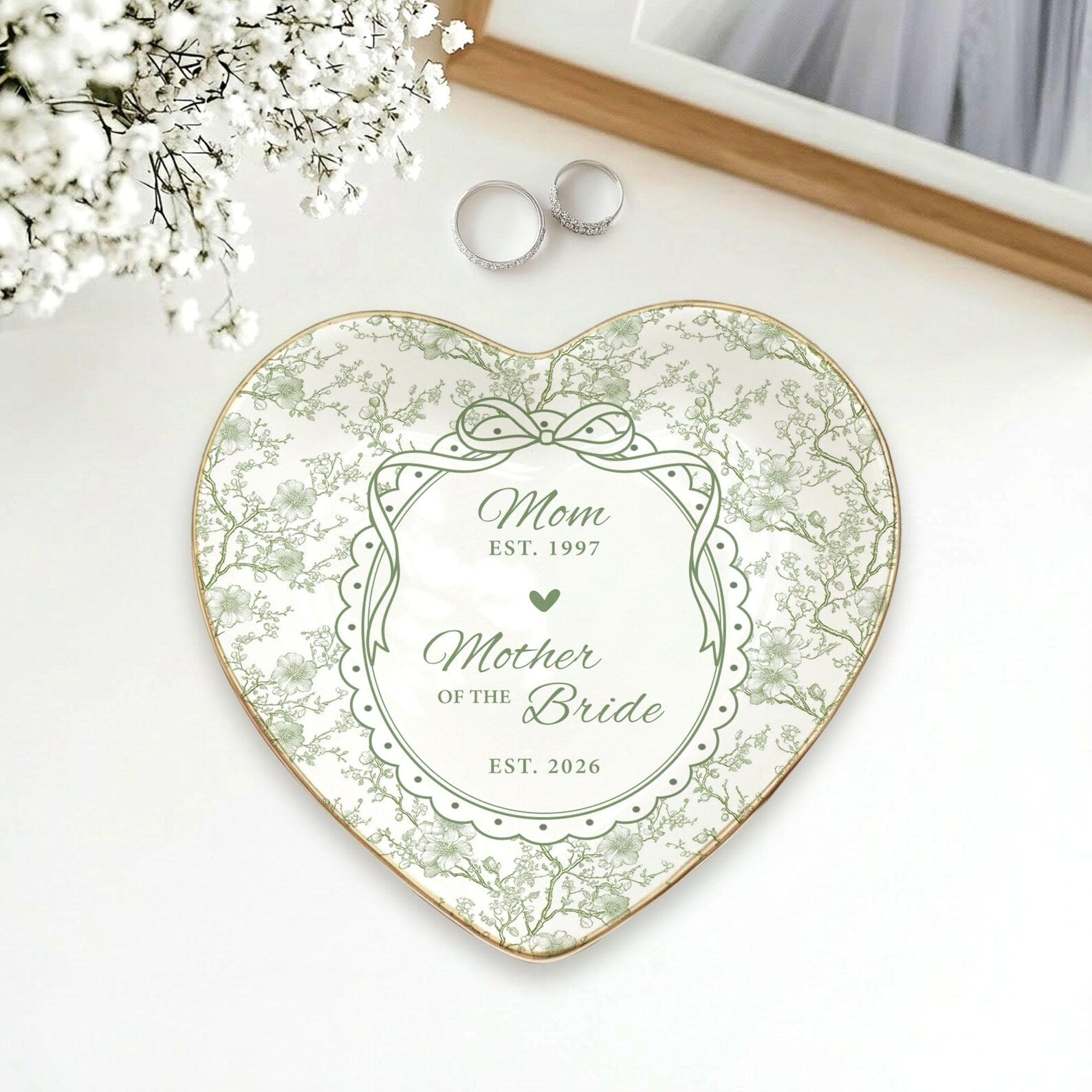 Personalized Mother of the Bride Jewelry Dish, Custom Toile De Jouy Ring Dish, MOB MOG Gift