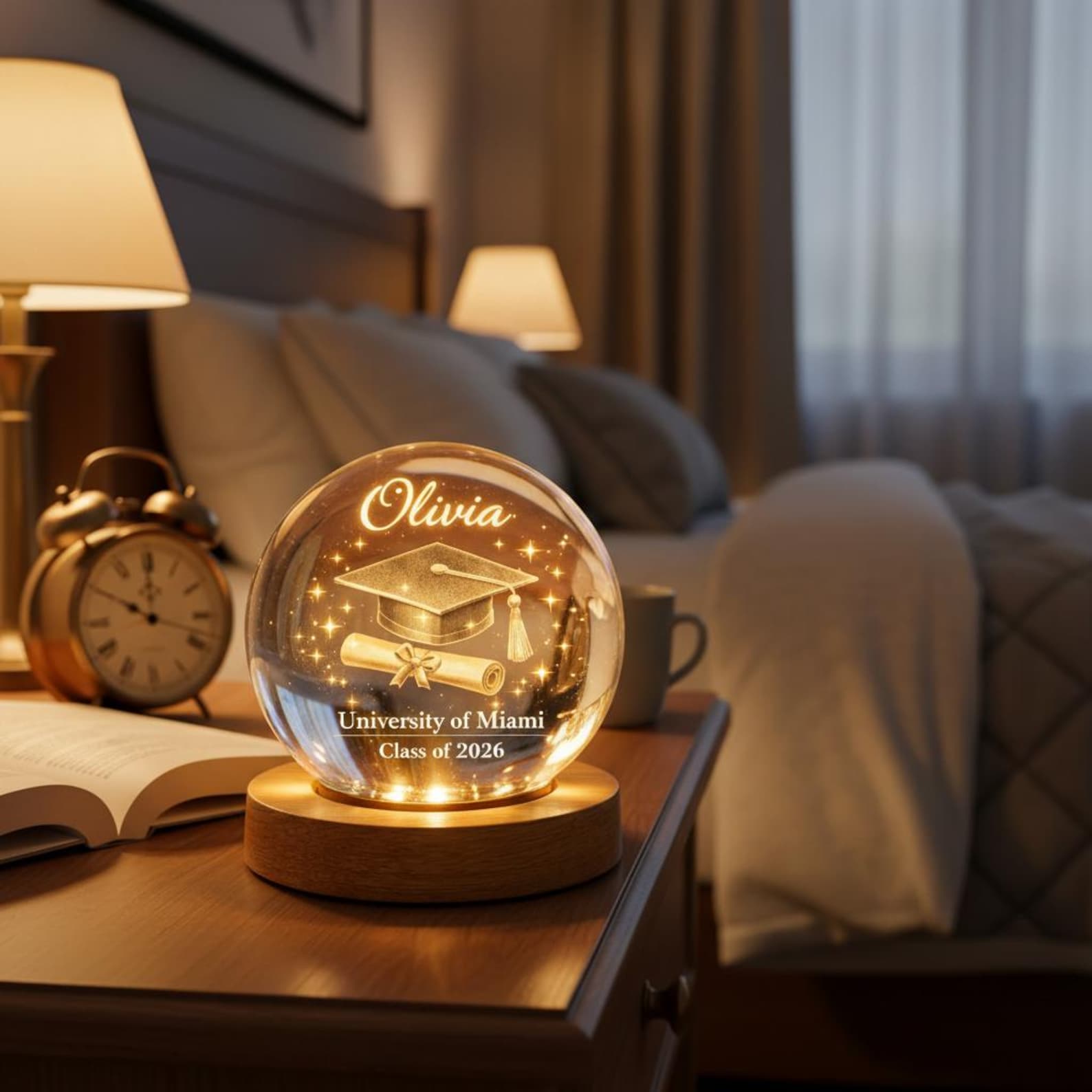 Personalized Graduation Gift, Custom Name University Graduation Crystal Ball Night Light
