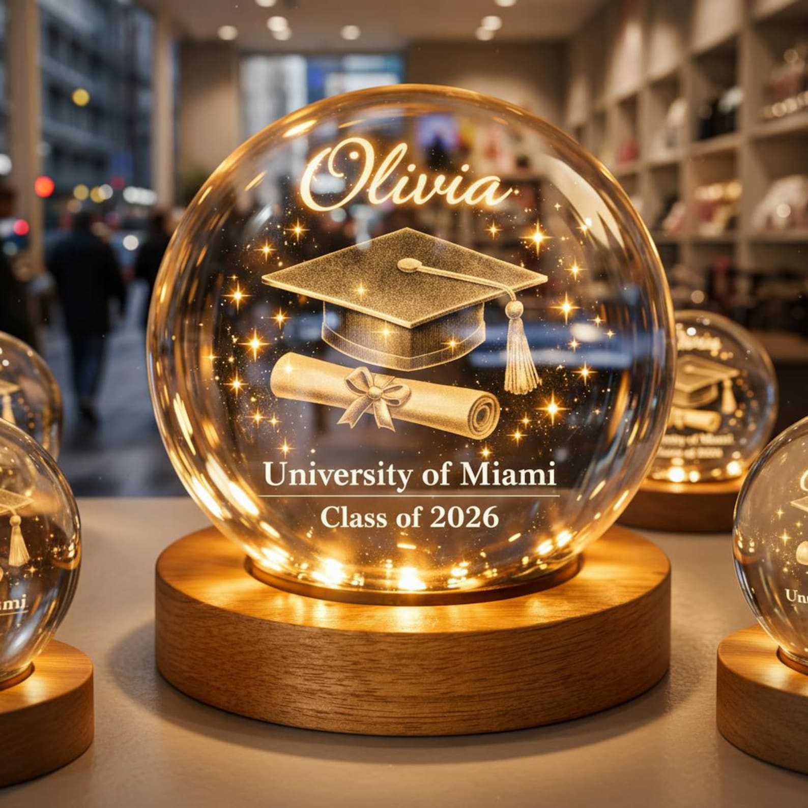 Personalized Graduation Gift, Custom Name University Graduation Crystal Ball Night Light