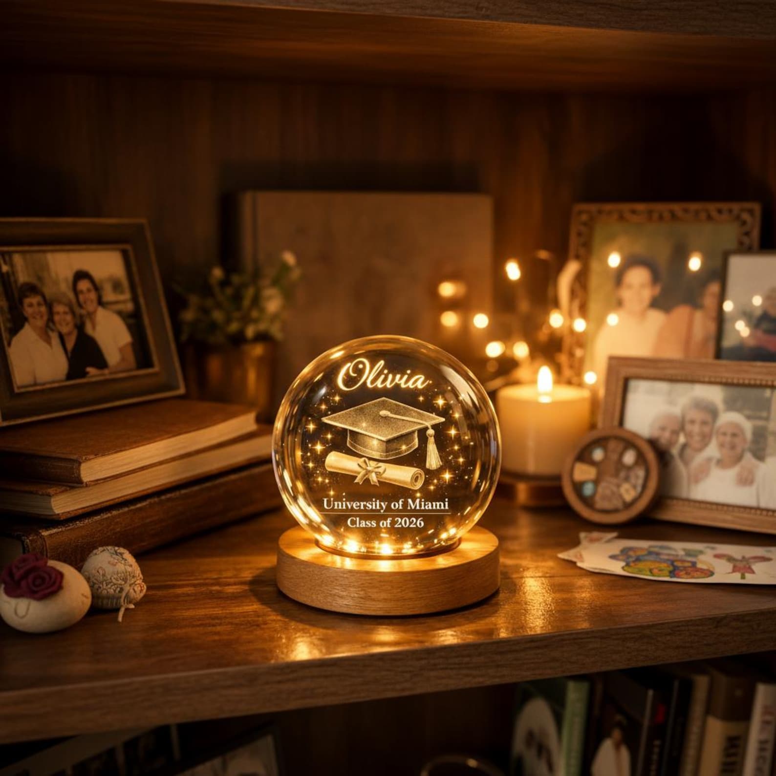 Personalized Graduation Gift, Custom Name University Graduation Crystal Ball Night Light