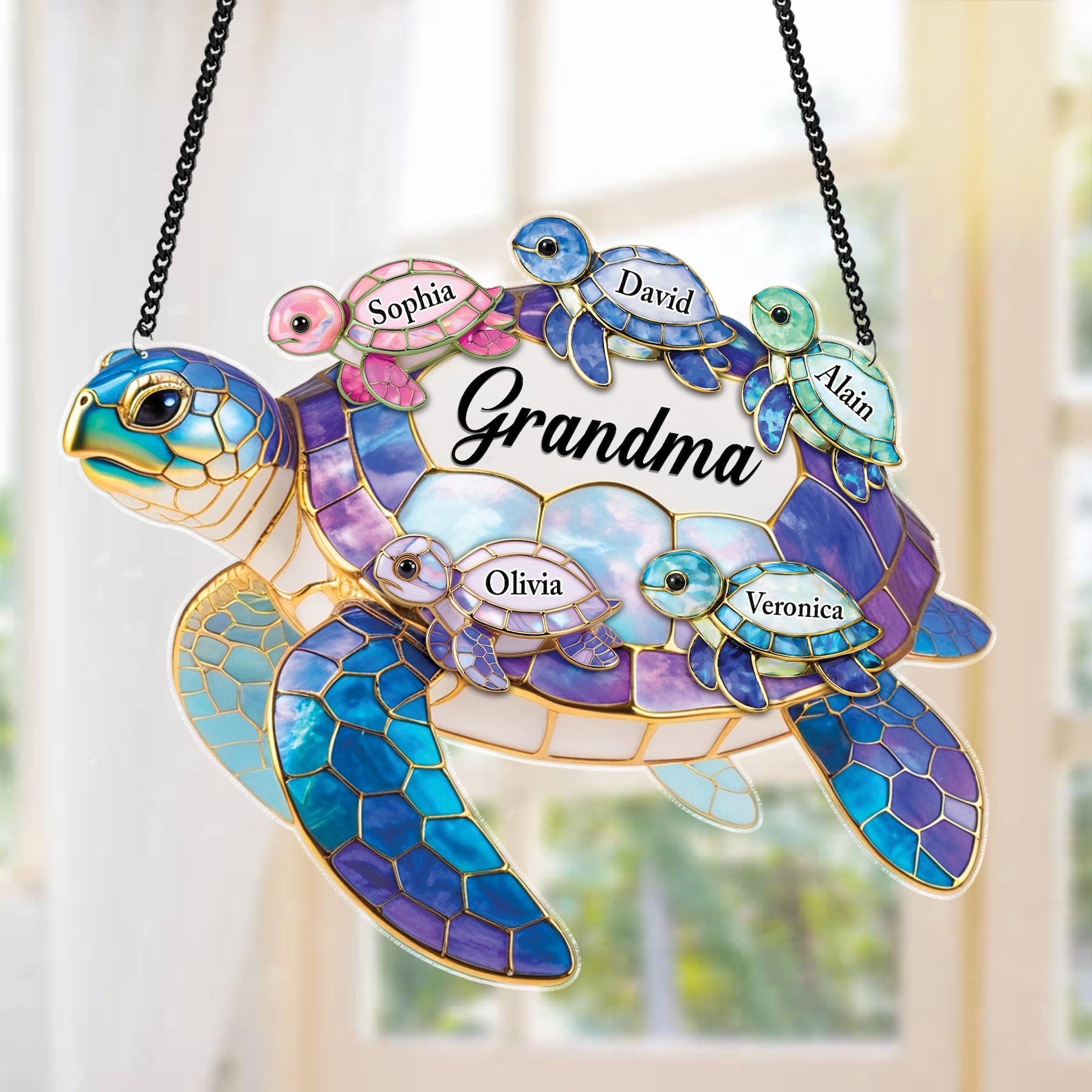 Personalized Sea Turtle Suncatcher, Mothers Day Gift For Grandma Mom with Kids Name
