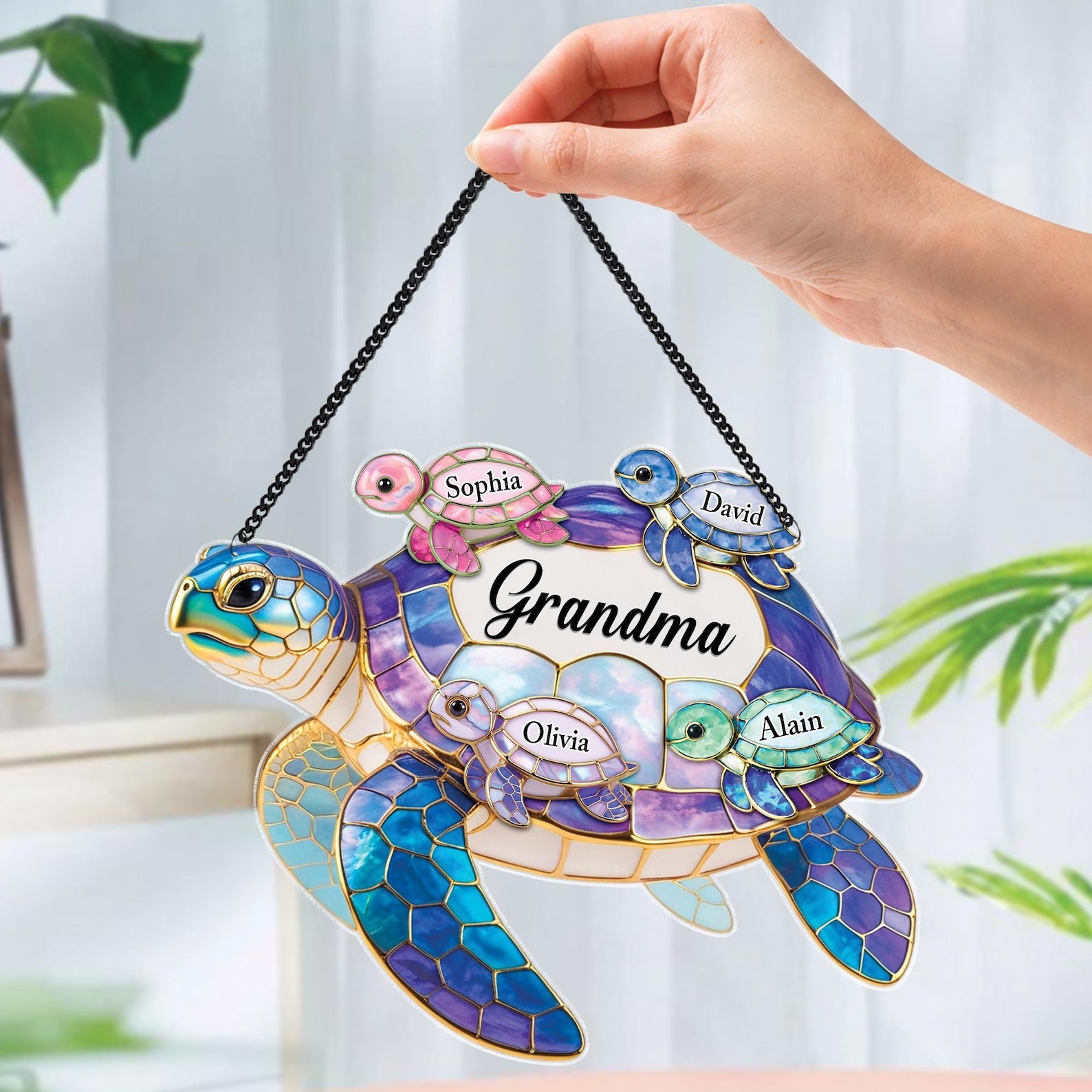 Personalized Sea Turtle Suncatcher, Mothers Day Gift For Grandma Mom with Kids Name