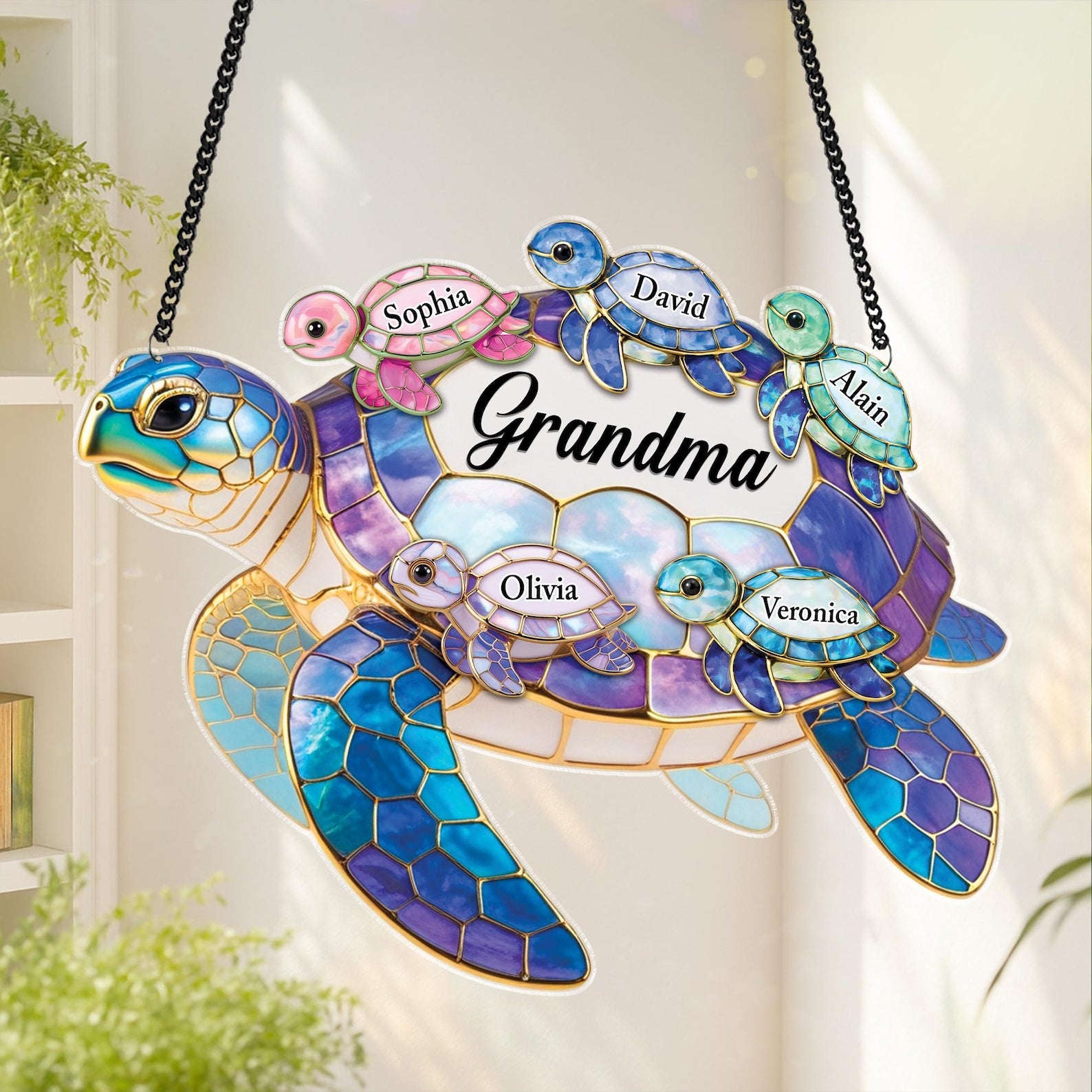 Personalized Sea Turtle Suncatcher, Mothers Day Gift For Grandma Mom with Kids Name