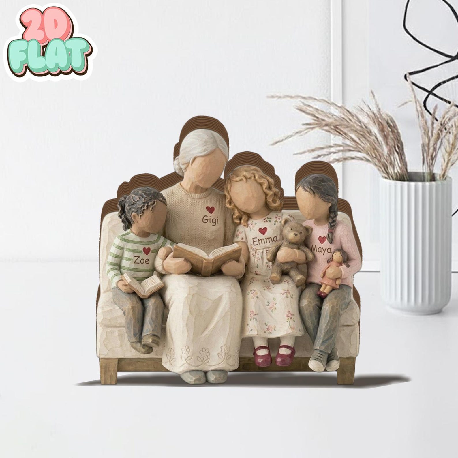 Personalized Grandma With Grandkids 2D FLAT Wooden Block, Custom Family Keepsake