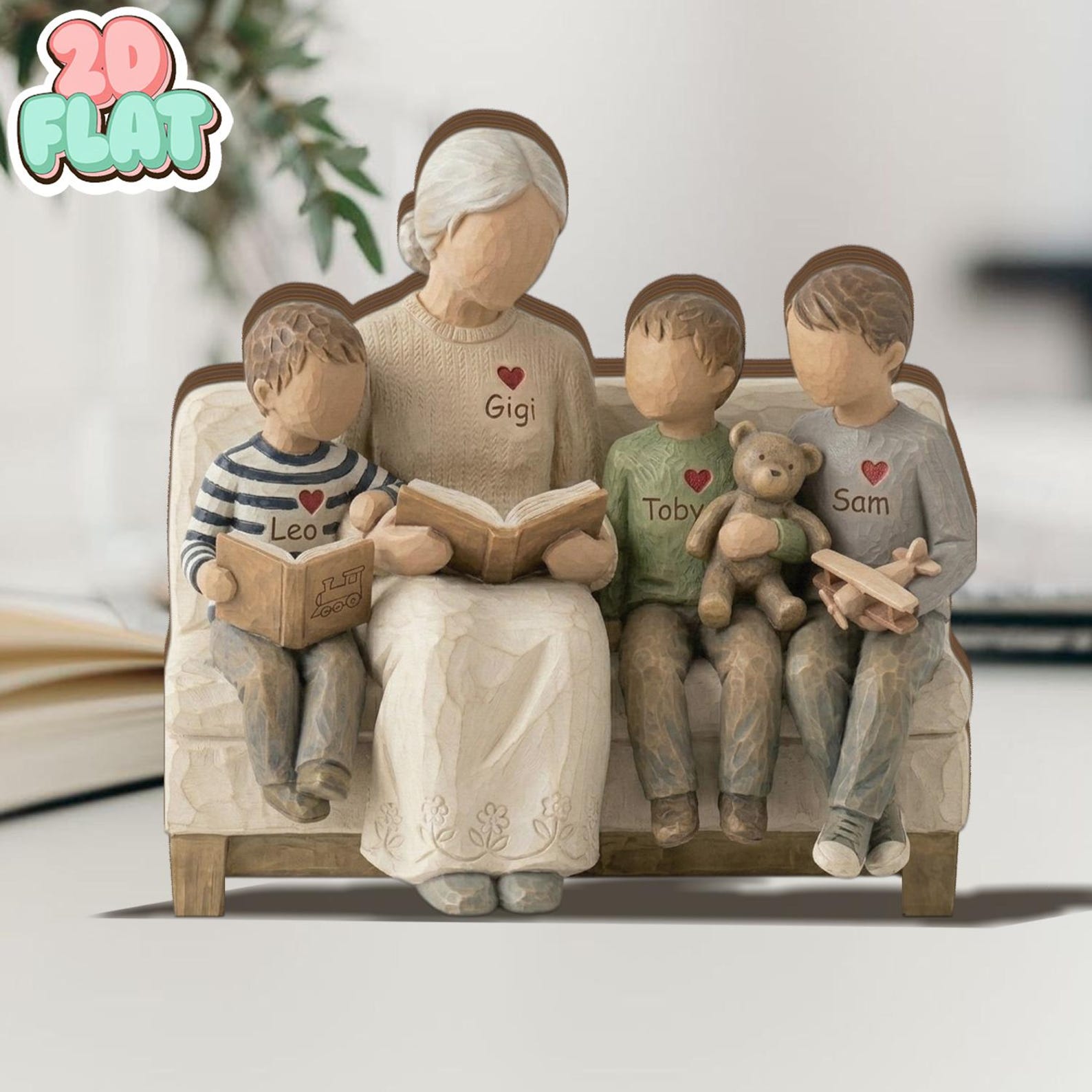 Personalized Grandma With Grandkids 2D FLAT Wooden Block, Custom Family Keepsake