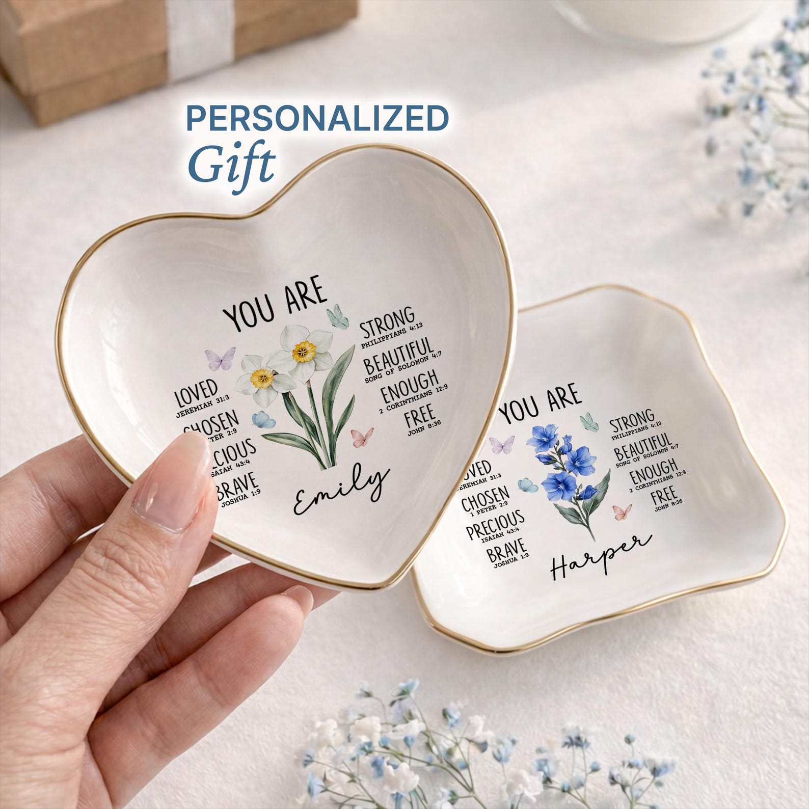 Personalized Christian Jewelry Dish, Custom Bible Verse Ring Tray, Faith Affirmation, Religious Gift