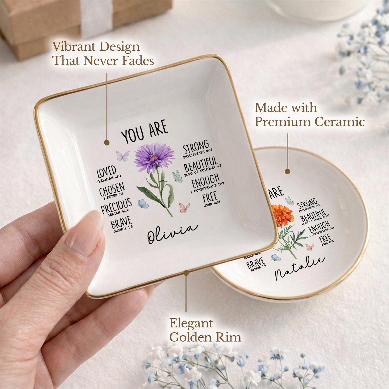 Personalized Christian Jewelry Dish, Custom Bible Verse Ring Tray, Faith Affirmation, Religious Gift