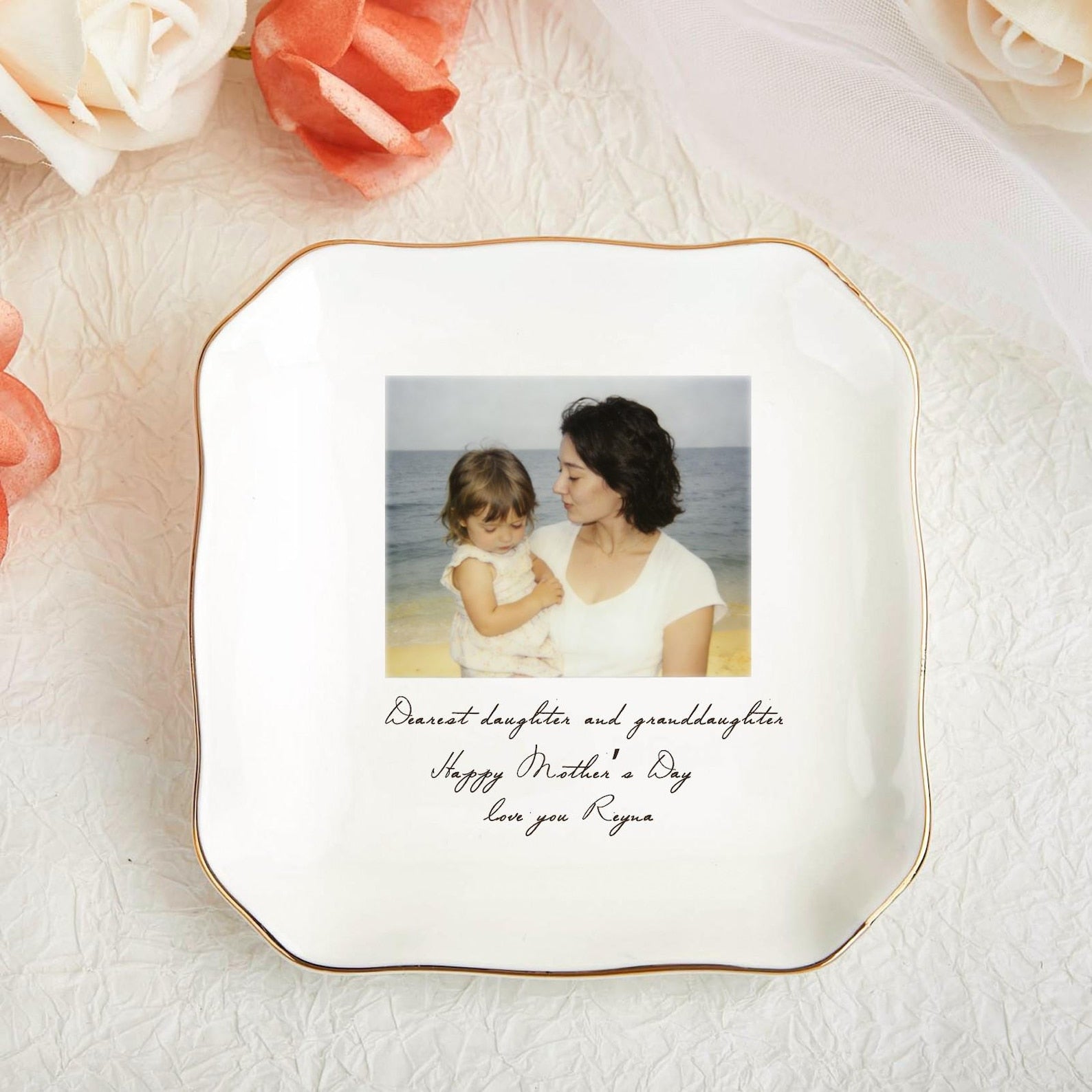 Personalized Photo Jewelry Dish, Mother of The Bride Jewelry Tray, Custom Ring Ceramic Dish with Picture