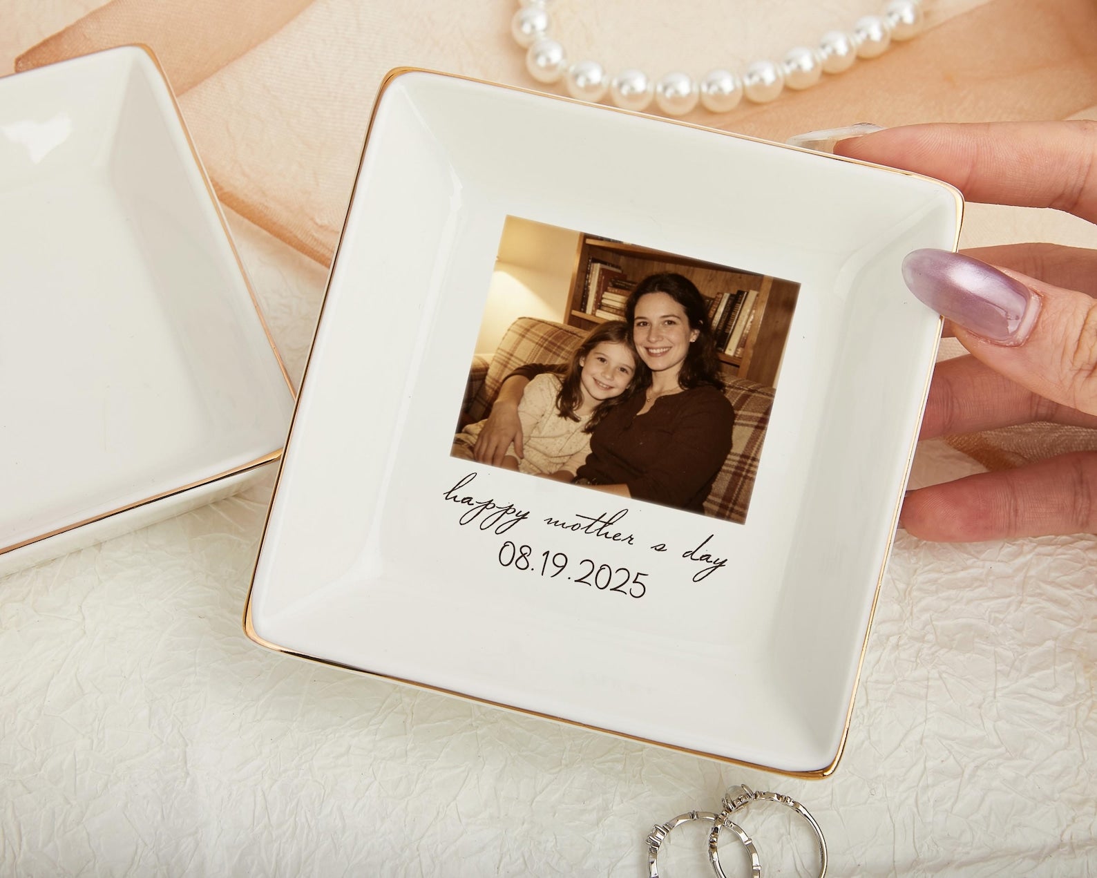 Personalized Photo Jewelry Dish, Mother of The Bride Jewelry Tray, Custom Ring Ceramic Dish with Picture