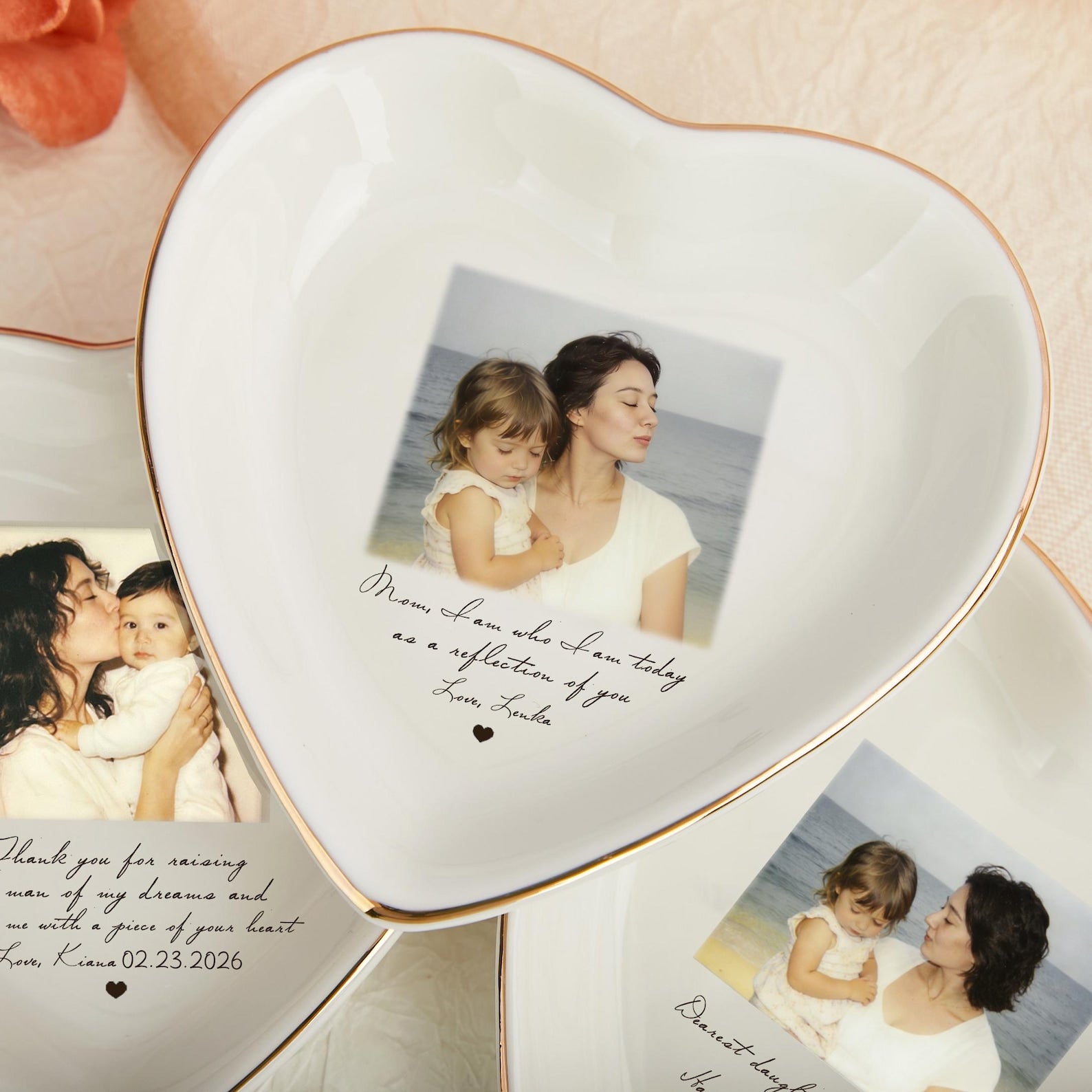 Personalized Photo Jewelry Dish, Mother of The Bride Jewelry Tray, Custom Ring Ceramic Dish with Picture