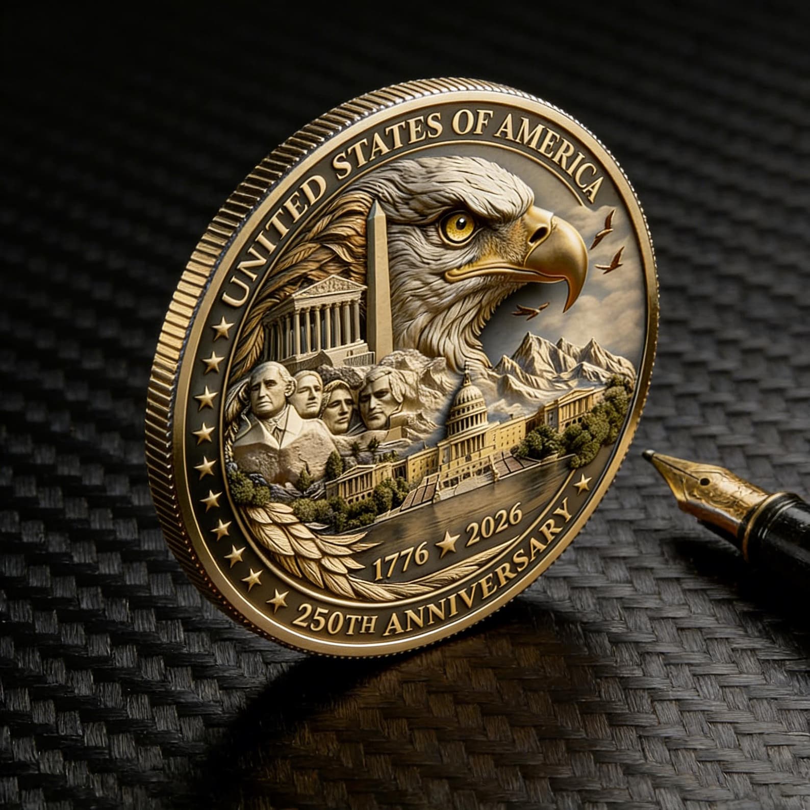 Independence Day Coin, USA 250th Anniversary Commemorative Coin 3D Patriotic Eagle Design, 1776-2026