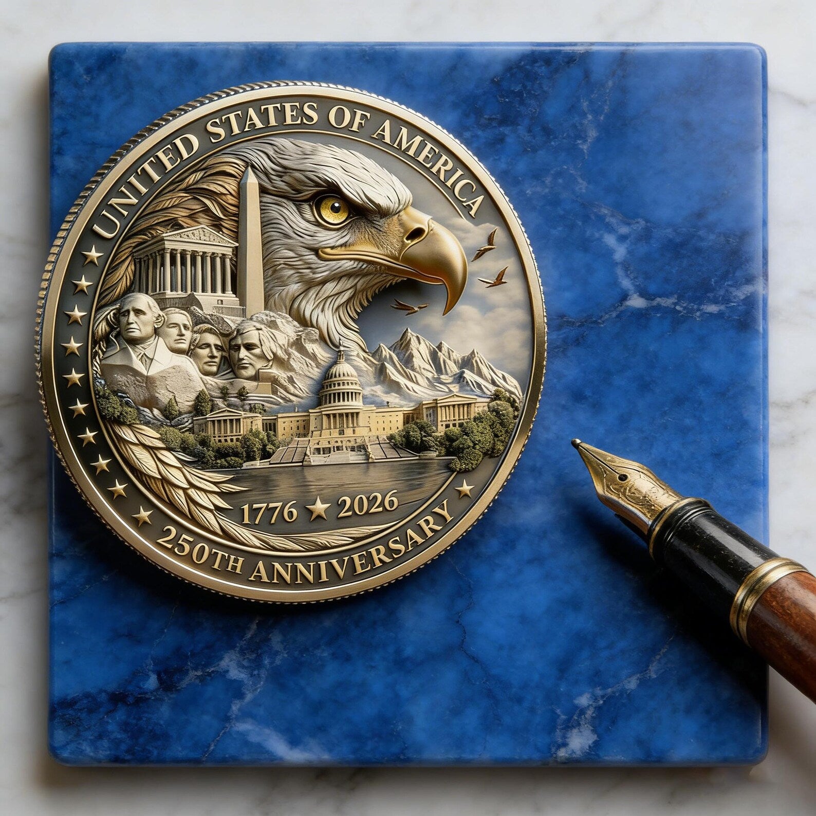Independence Day Coin, USA 250th Anniversary Commemorative Coin 3D Patriotic Eagle Design, 1776-2026