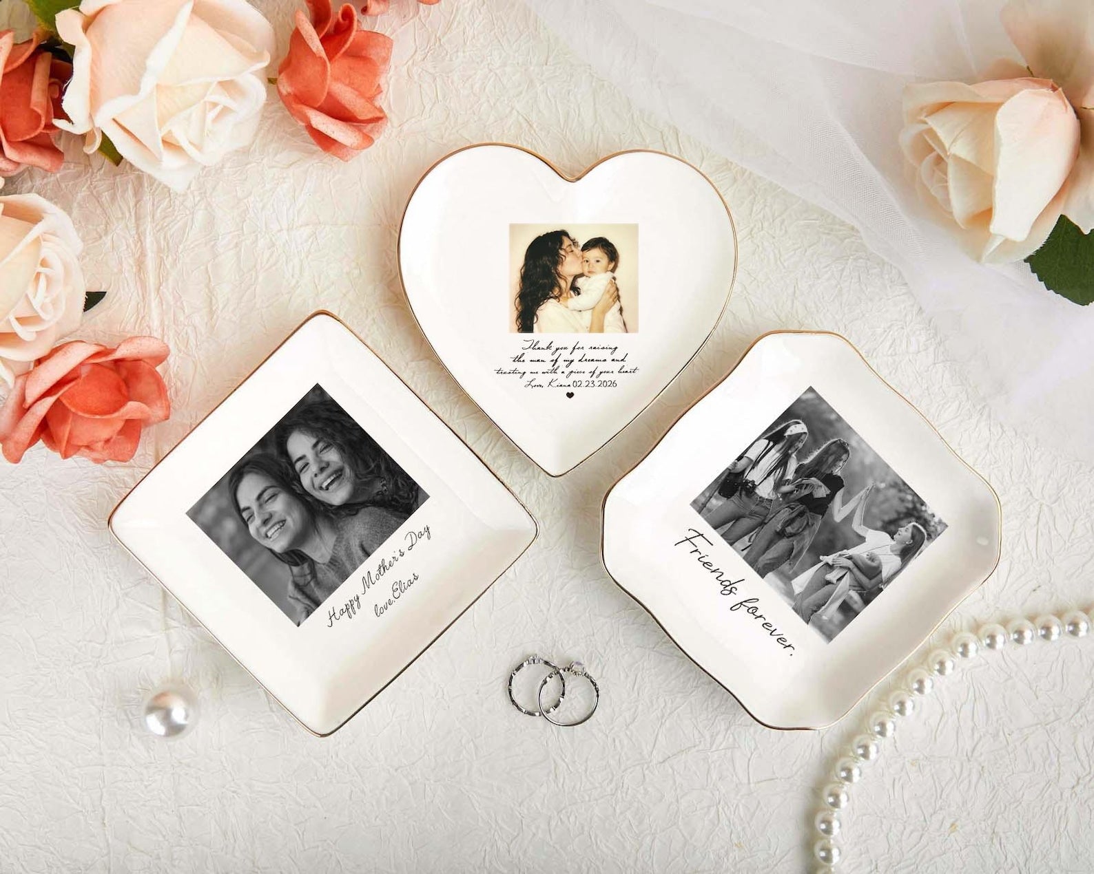 Personalized Photo Jewelry Dish, Mother of The Bride Jewelry Tray, Custom Ring Ceramic Dish with Picture