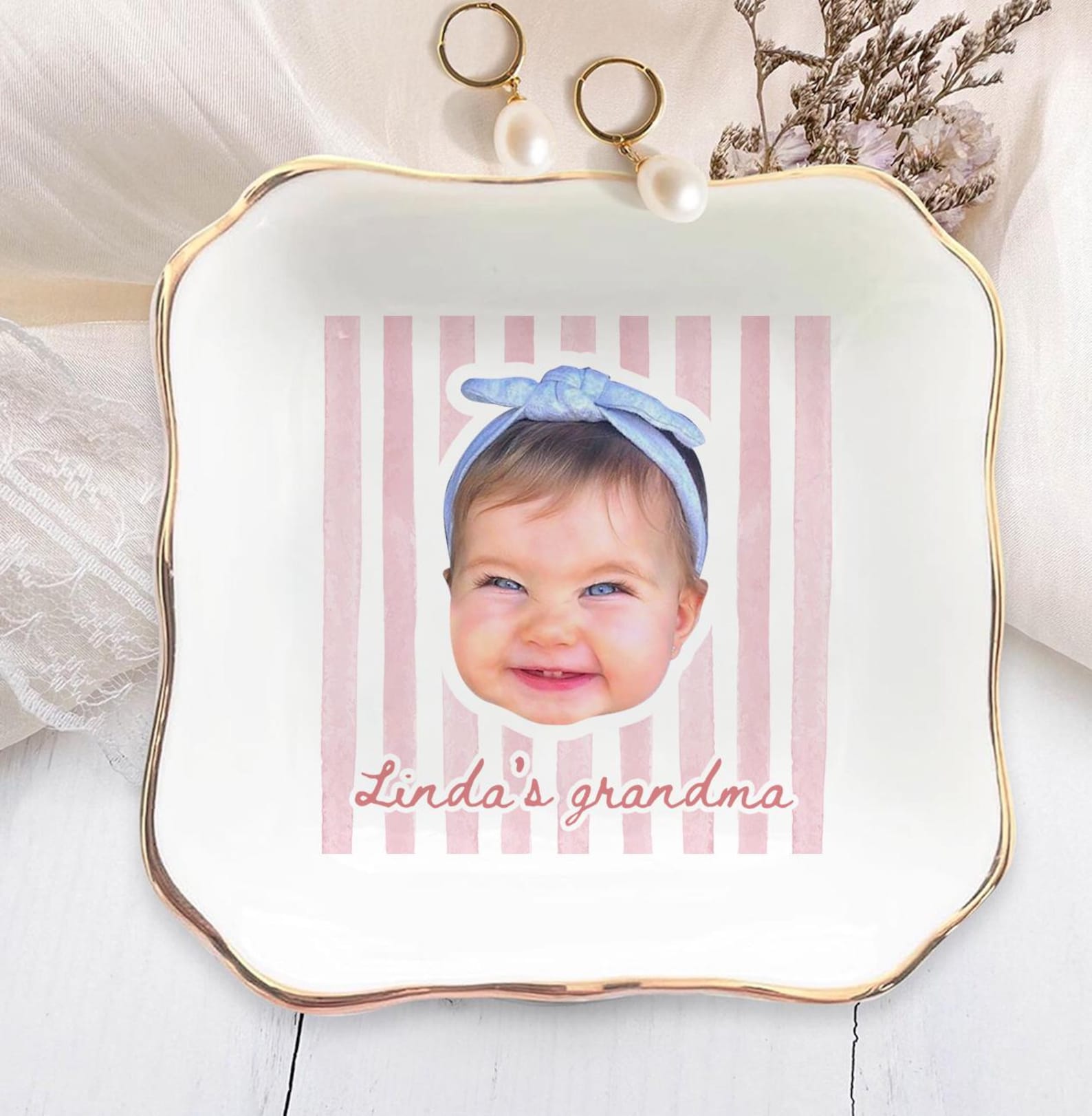 Custom Grandma Gift, Nana Ring Dish, Personalized Photo Trinket Dish