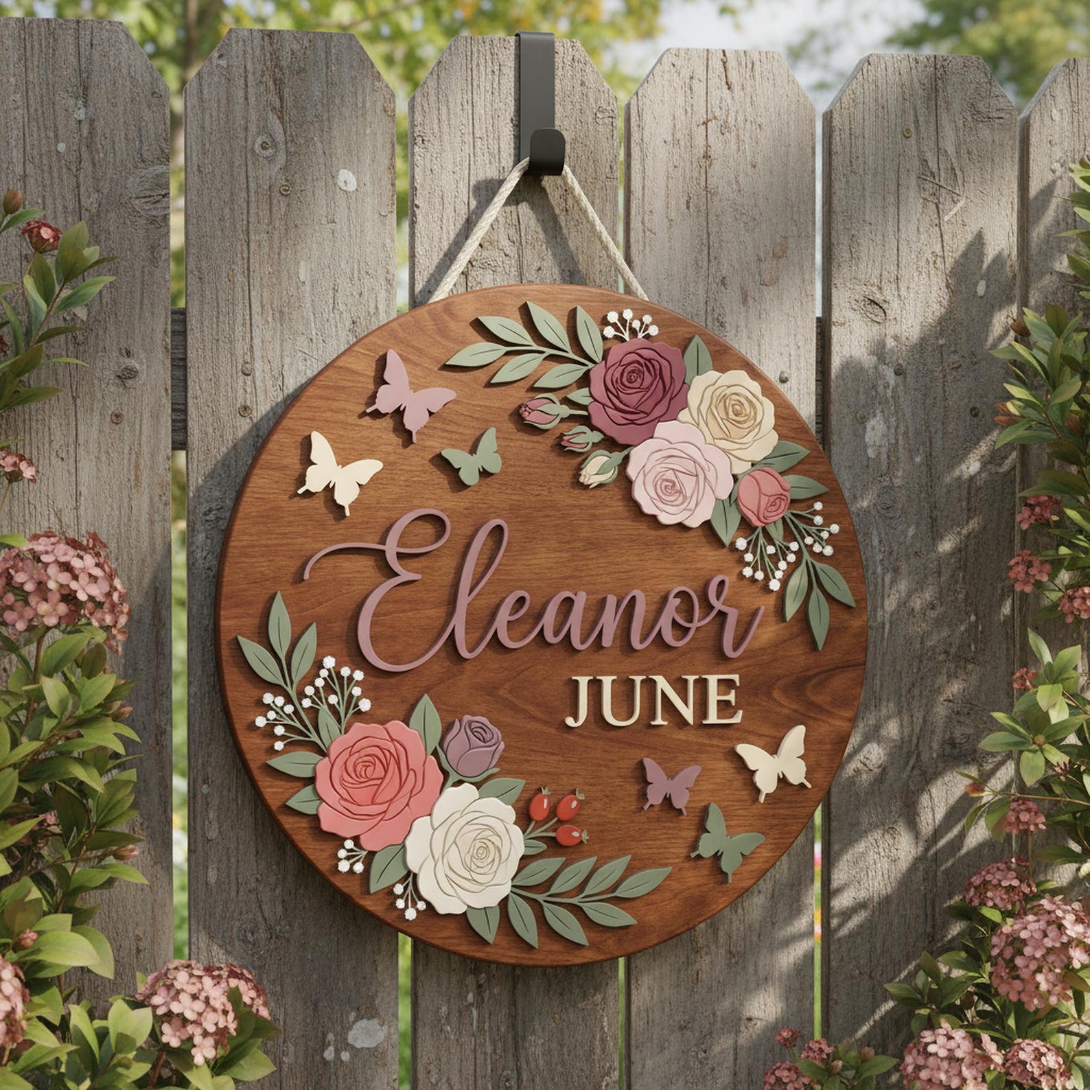 Personalized Baby Girl Nursery Door Sign, Custom Name Wooden Round Sign, Baby Shower Gift